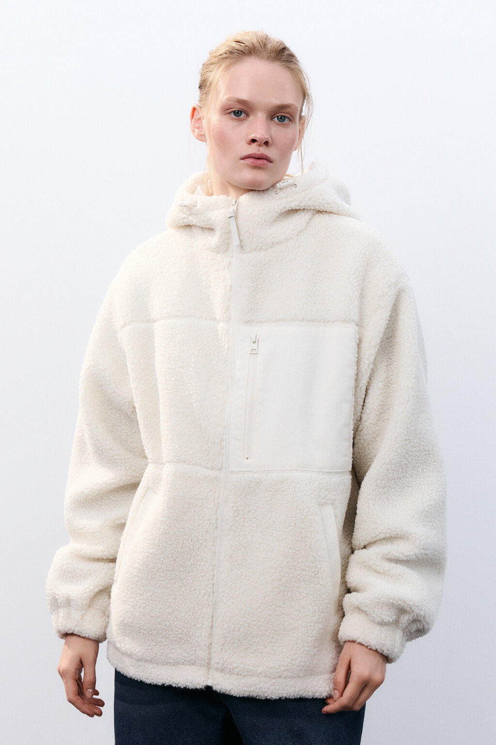 Куртка плюшевая с капюшоном - цвет молочный - 3