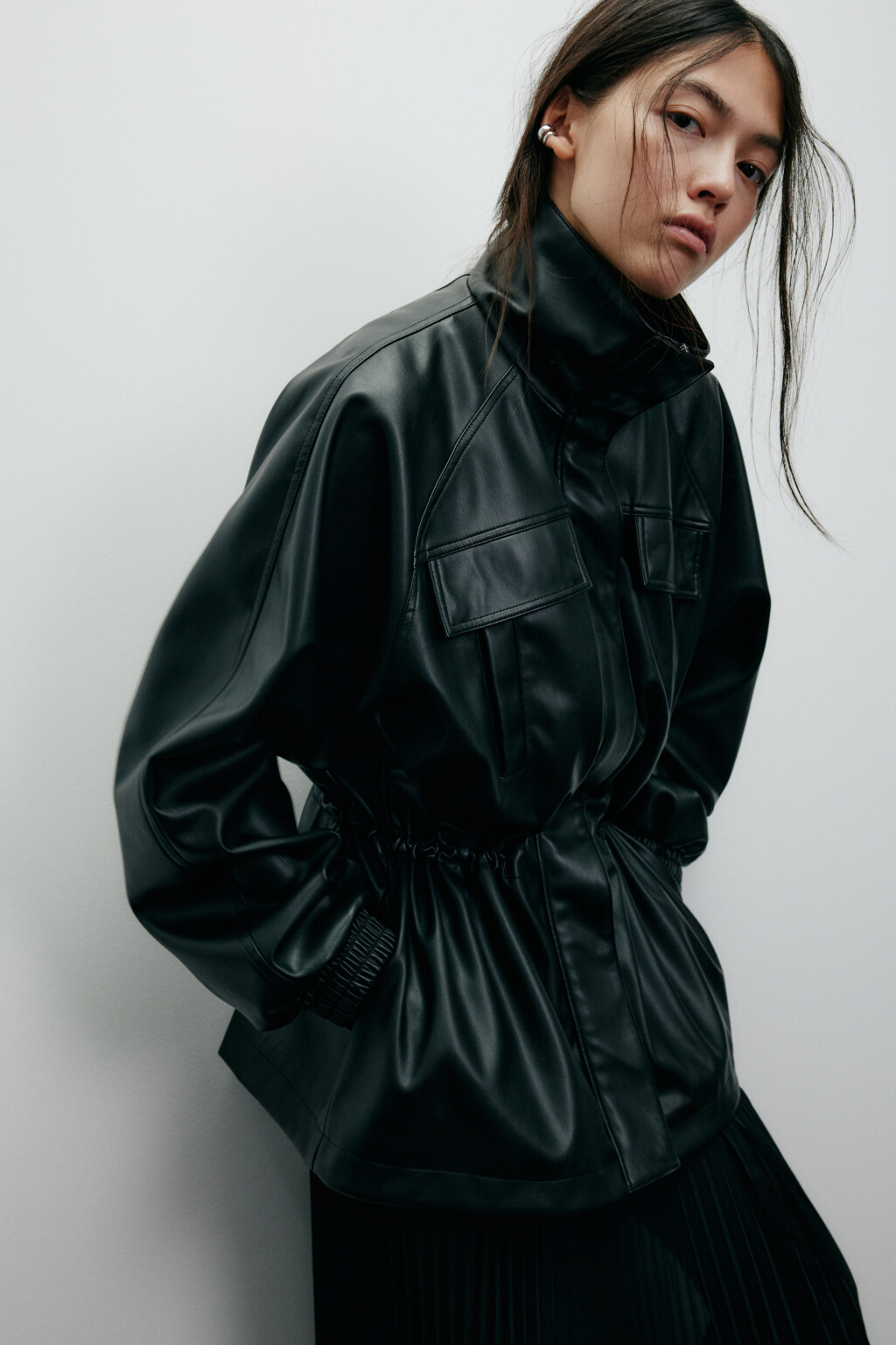 Куртка-парка с поясом - цвет черный - 2