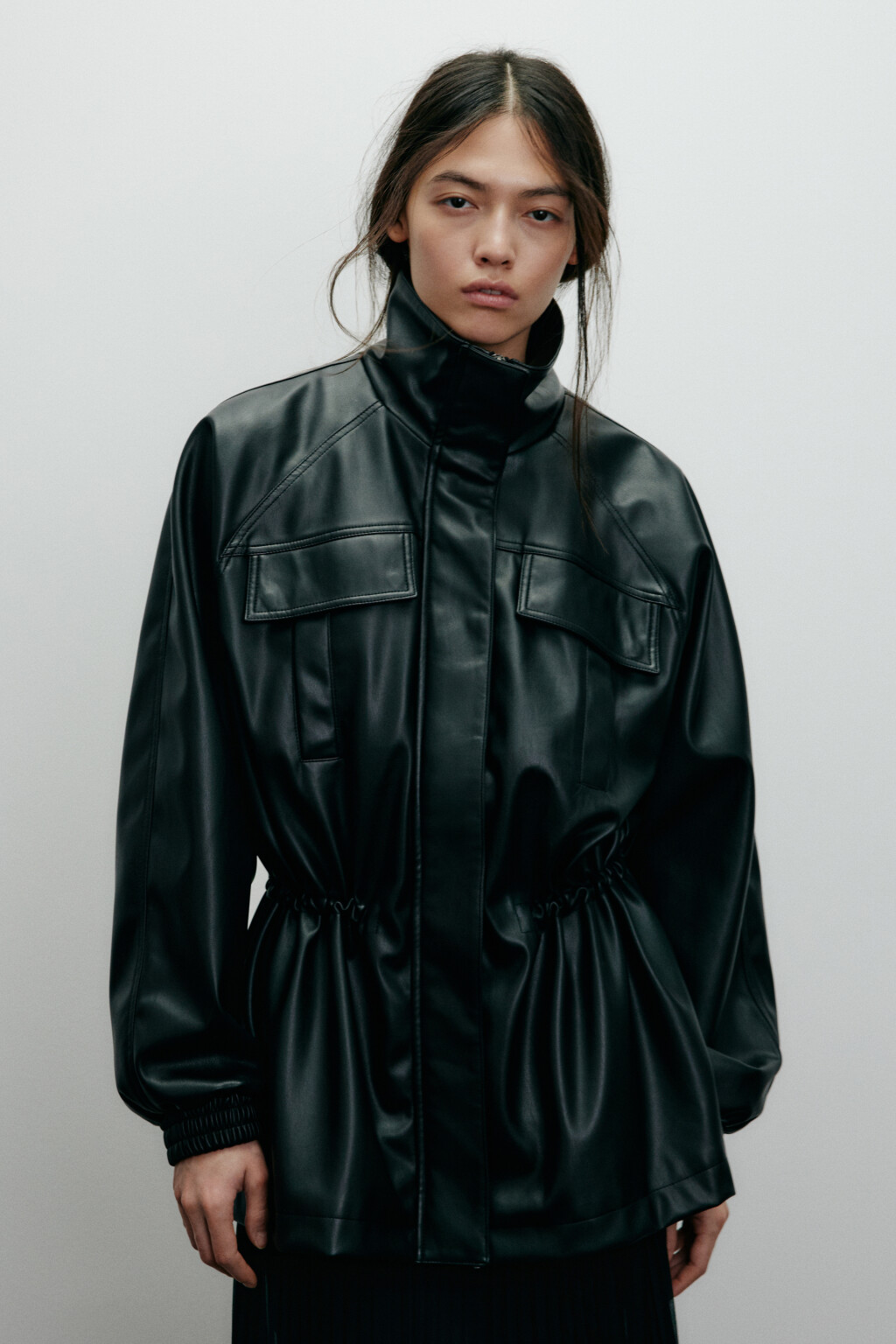 Куртка-парка с поясом - цвет черный - 4