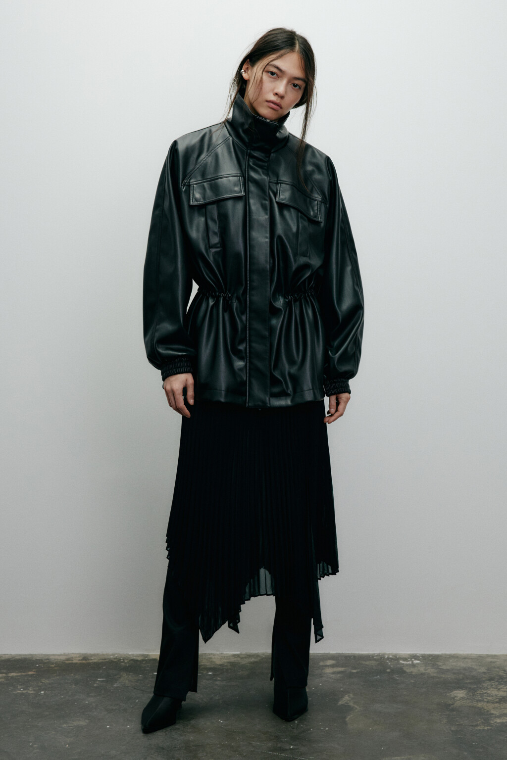 Куртка-парка с поясом - цвет черный - 6