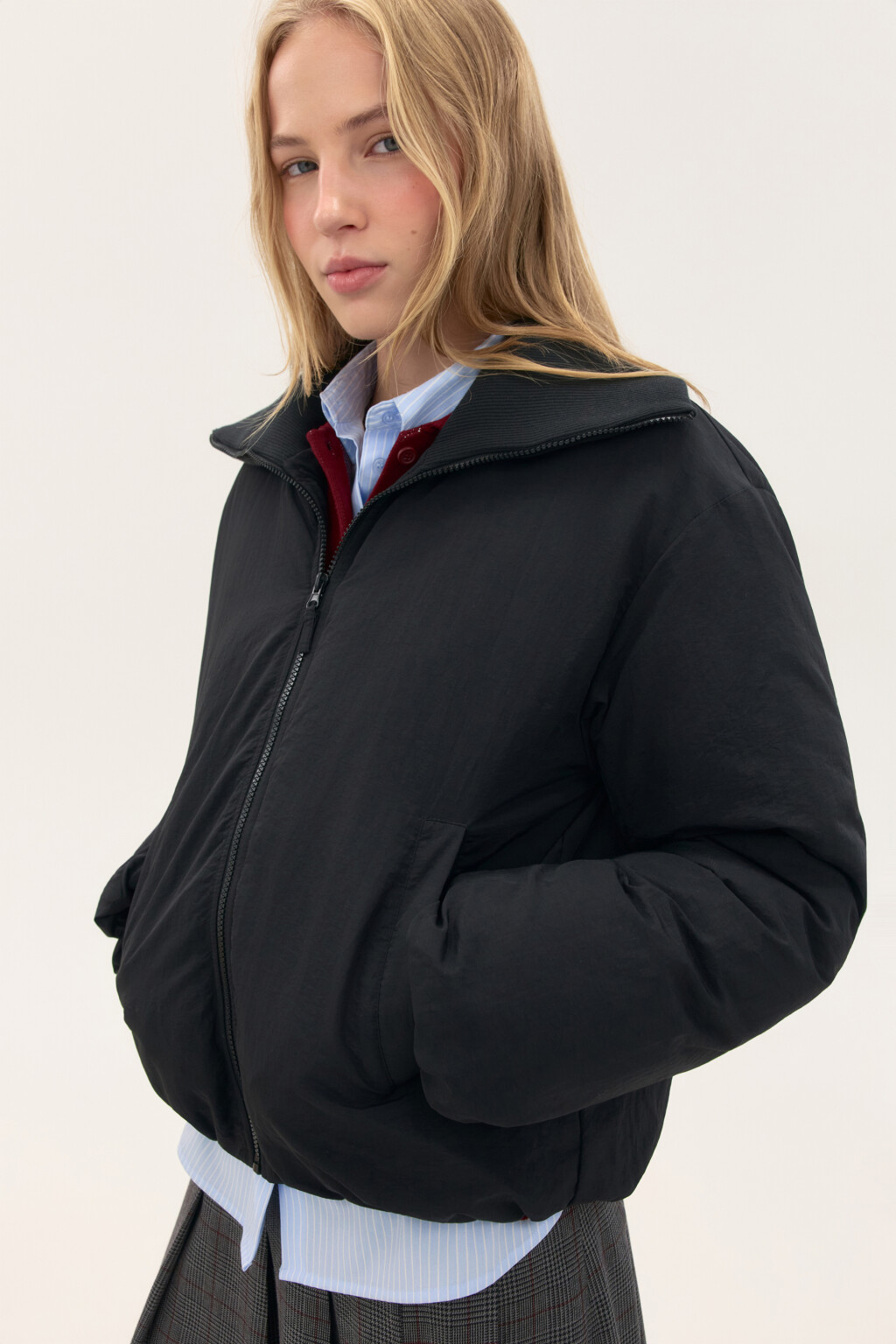 Куртка с широким воротником - цвет черный - 1