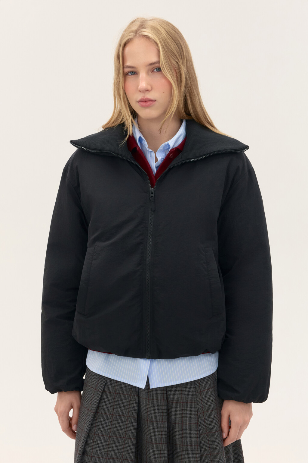 Куртка с широким воротником - цвет черный - 2