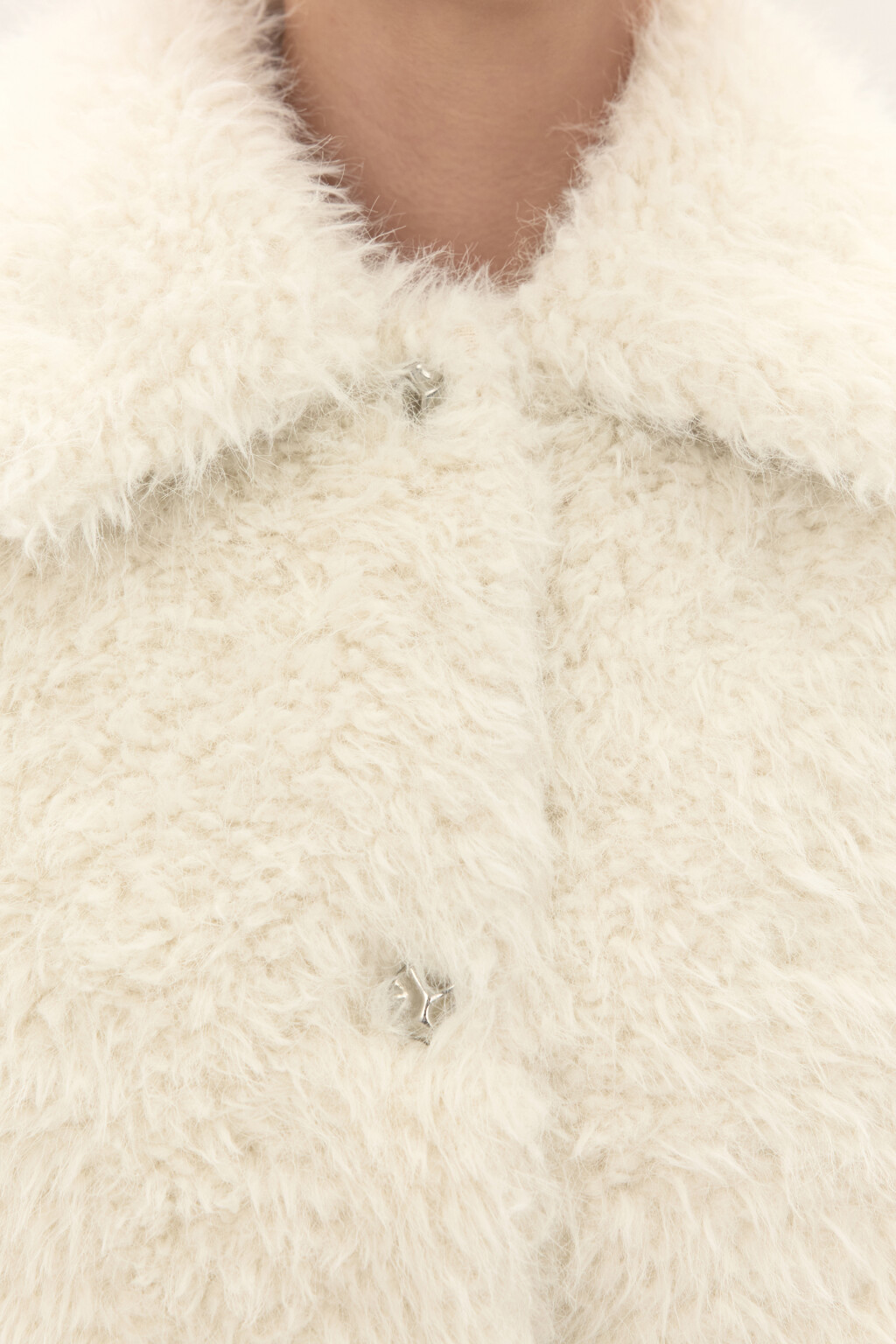 Полупальто с длинным ворсом - цвет белый - 5