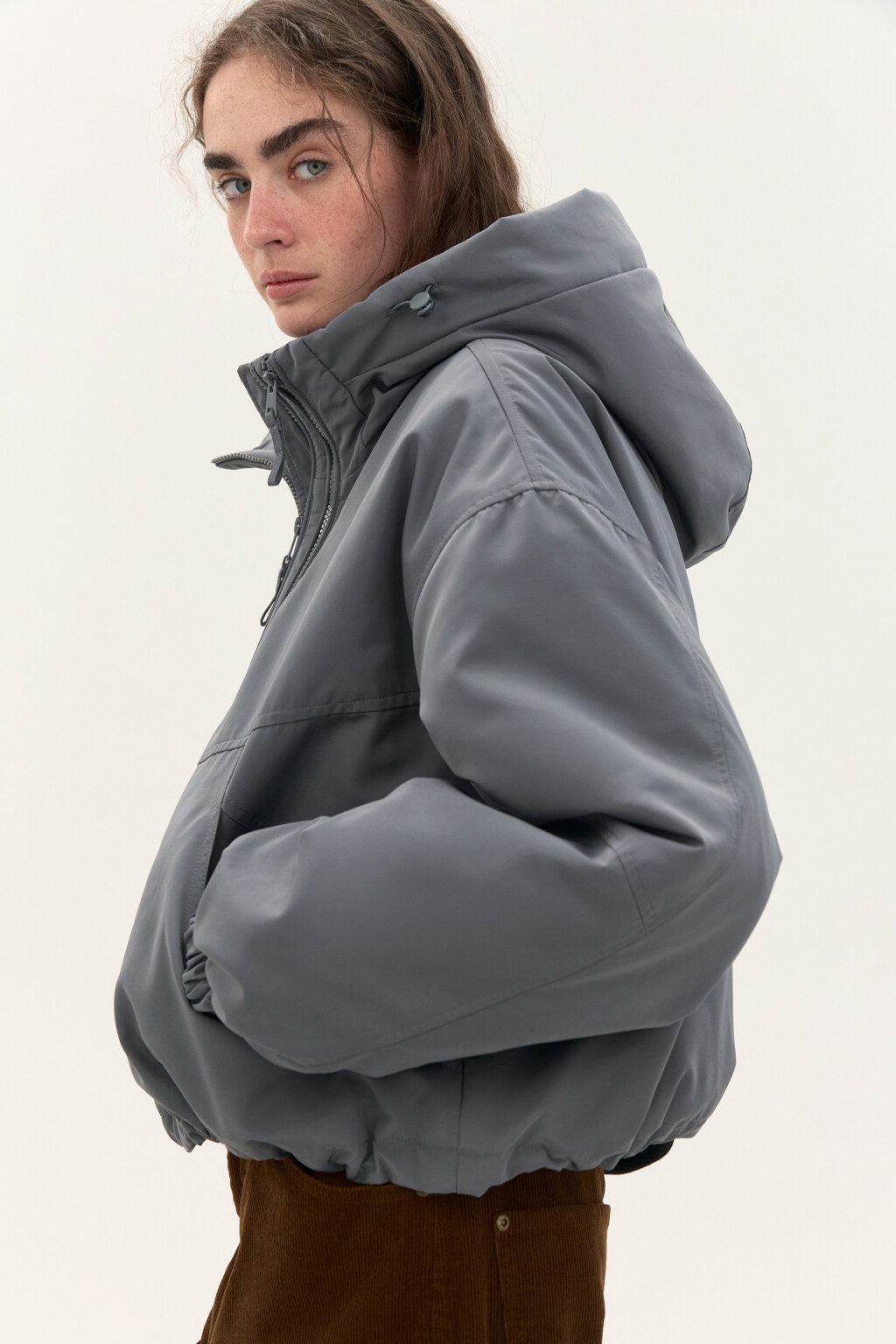 Куртка короткая с капюшоном - цвет серый - 1