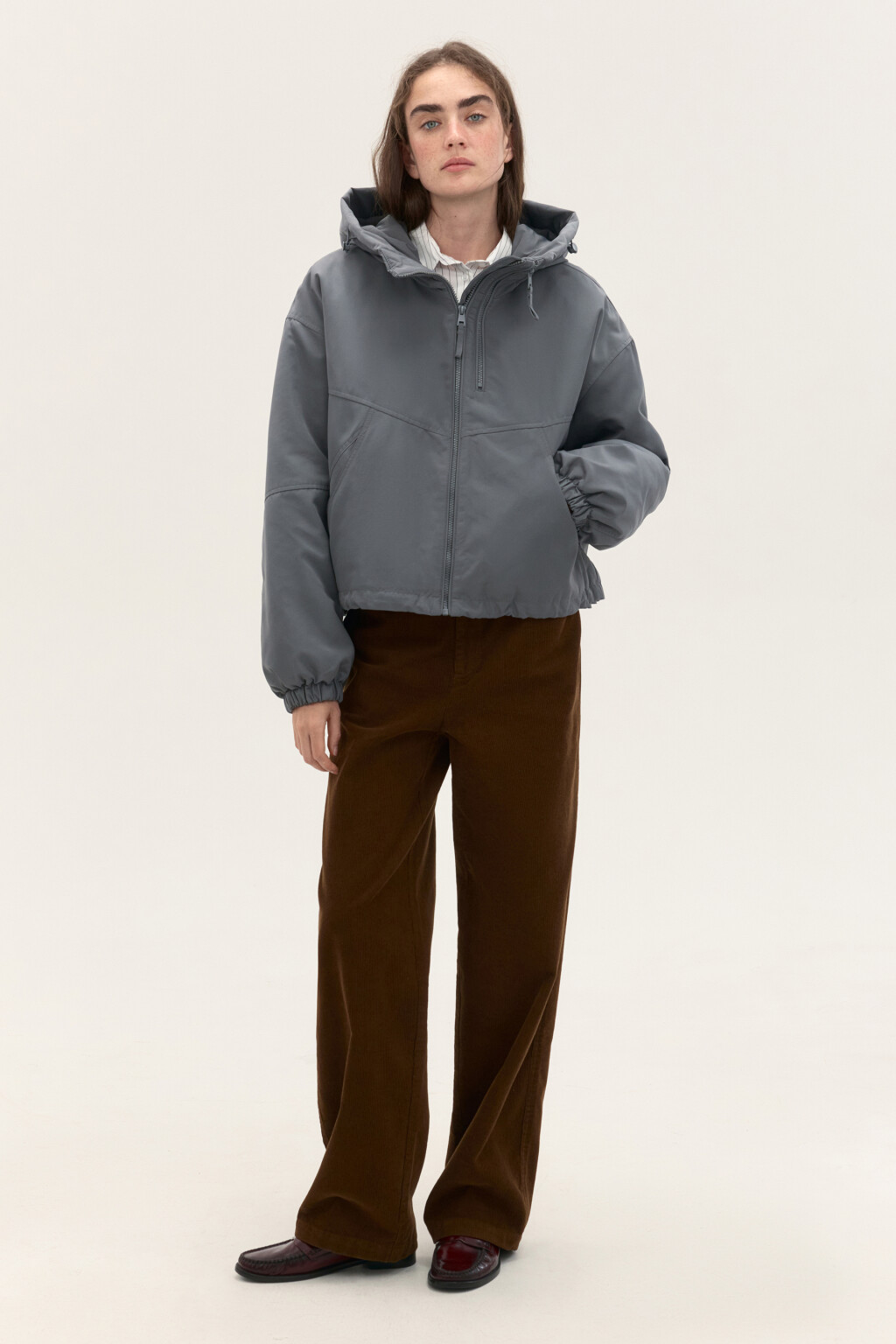 Куртка короткая с капюшоном - цвет серый - 4
