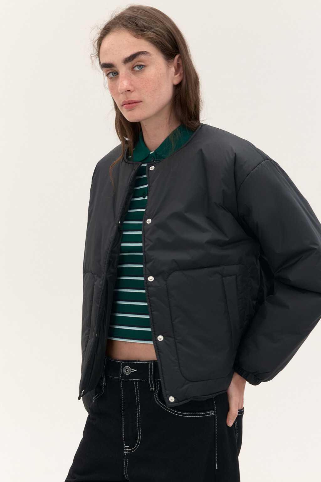 Куртка утепленная без воротника - цвет черный - 1