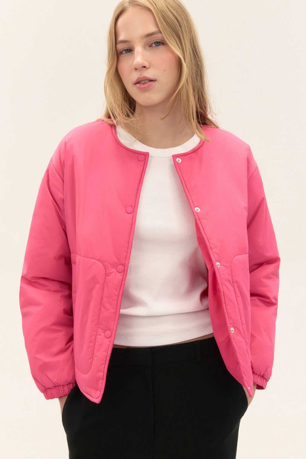 Куртка утепленная без воротника - цвет розовый - 1