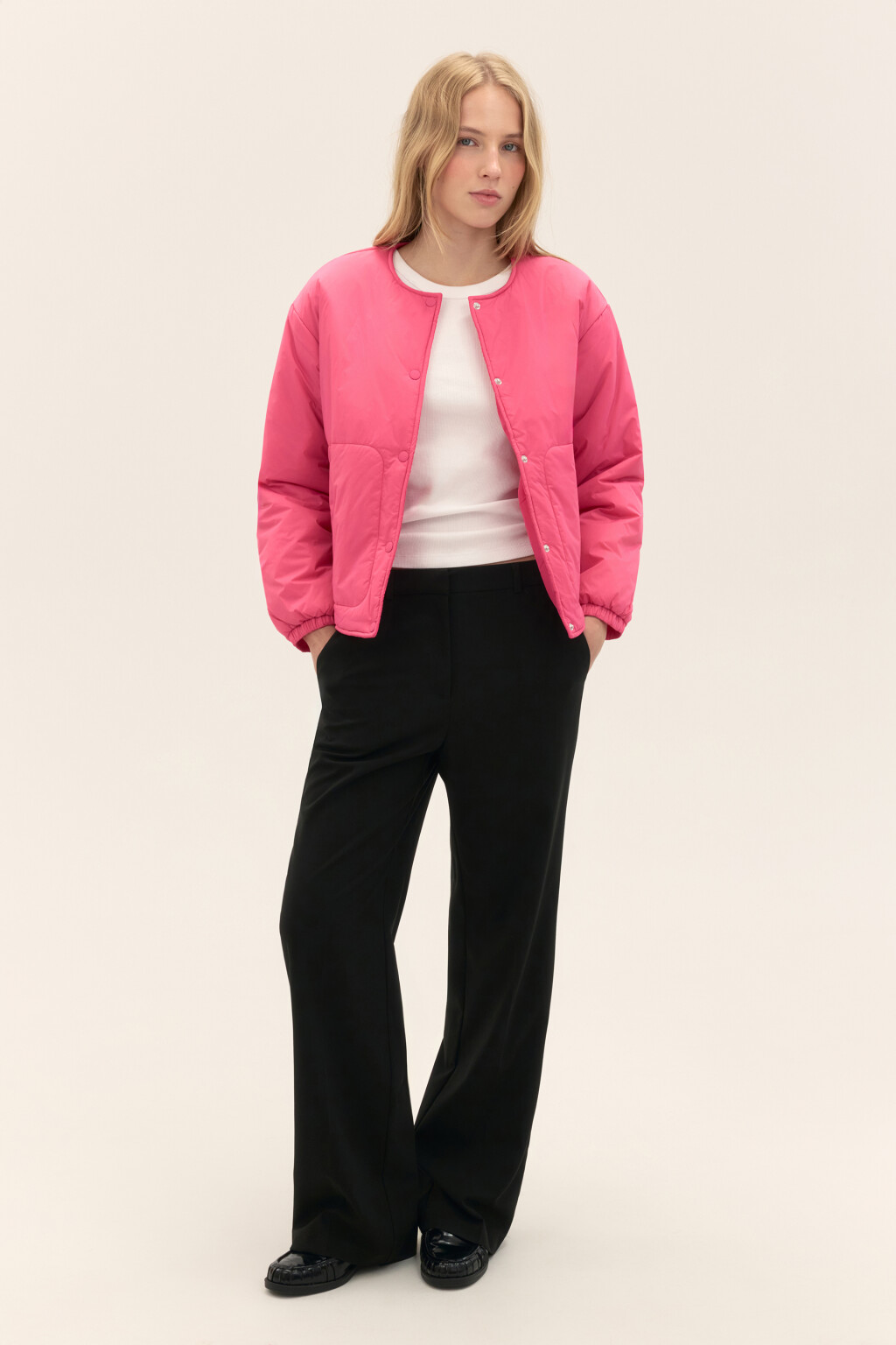 Куртка утепленная без воротника - цвет розовый - 4