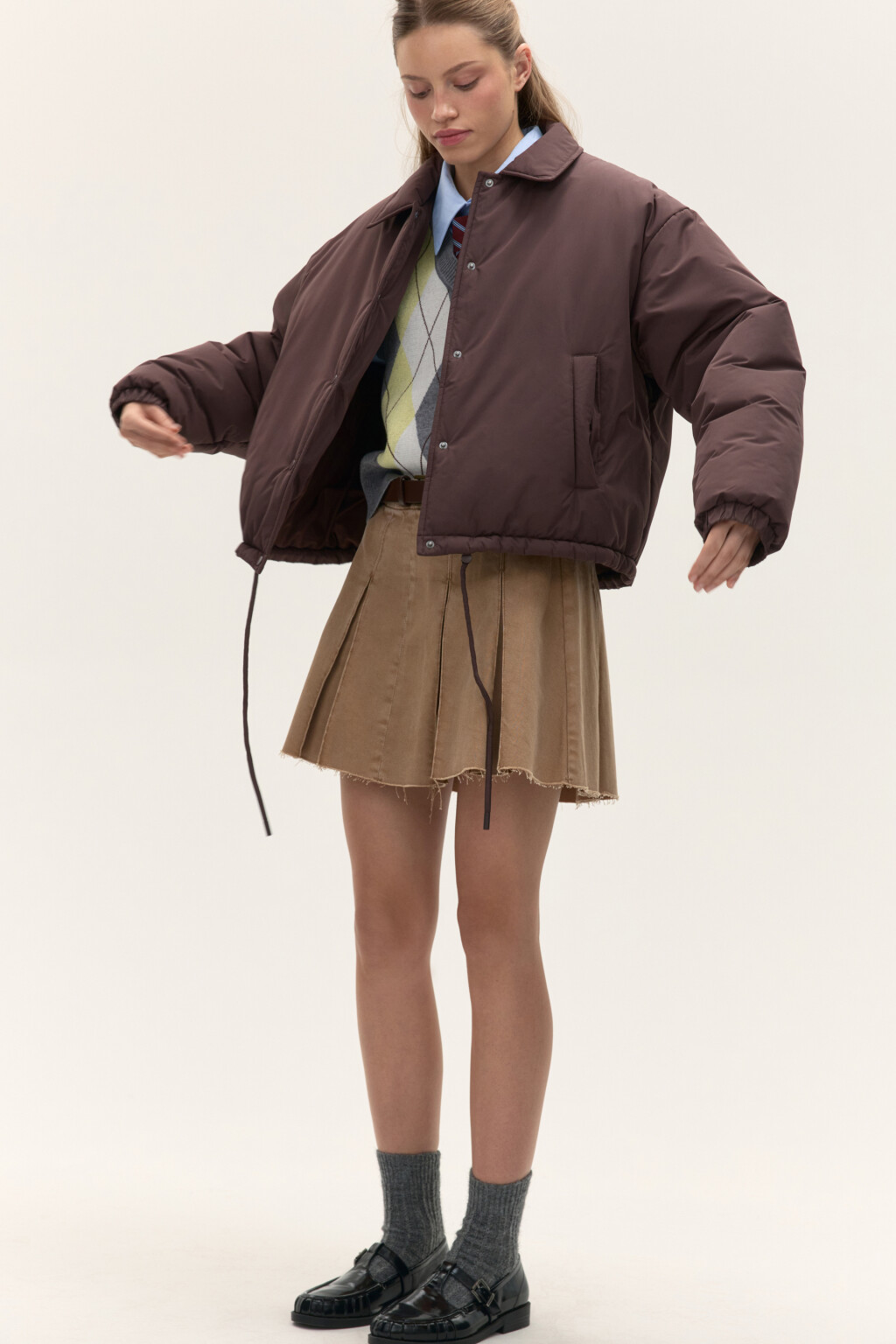 Куртка утепленная с утяжками по низу - цвет коричневый - 1