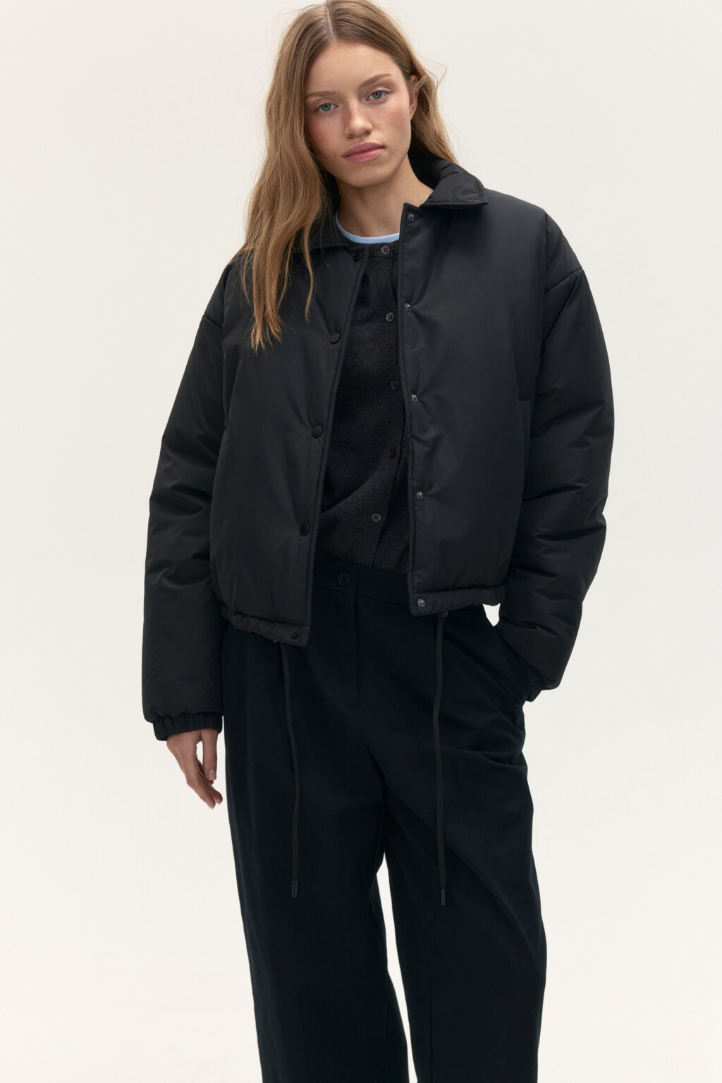 Куртка утепленная с утяжками по низу - цвет черный - 2