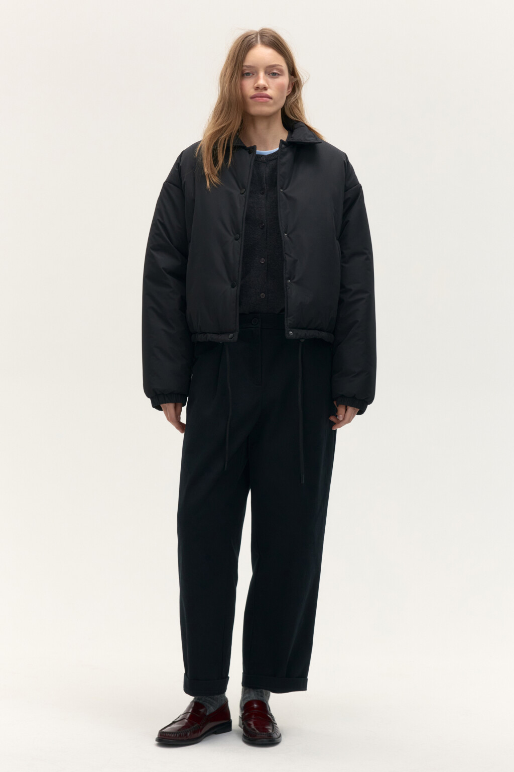 Куртка утепленная с утяжками по низу - цвет черный - 5