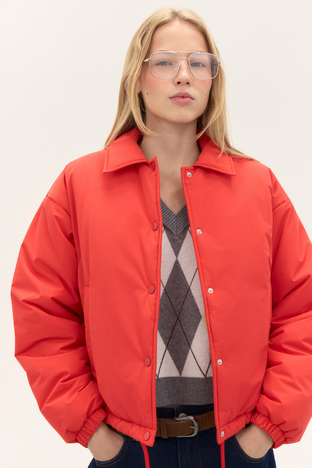 Куртка утепленная с утяжками по низу - цвет красный - 1