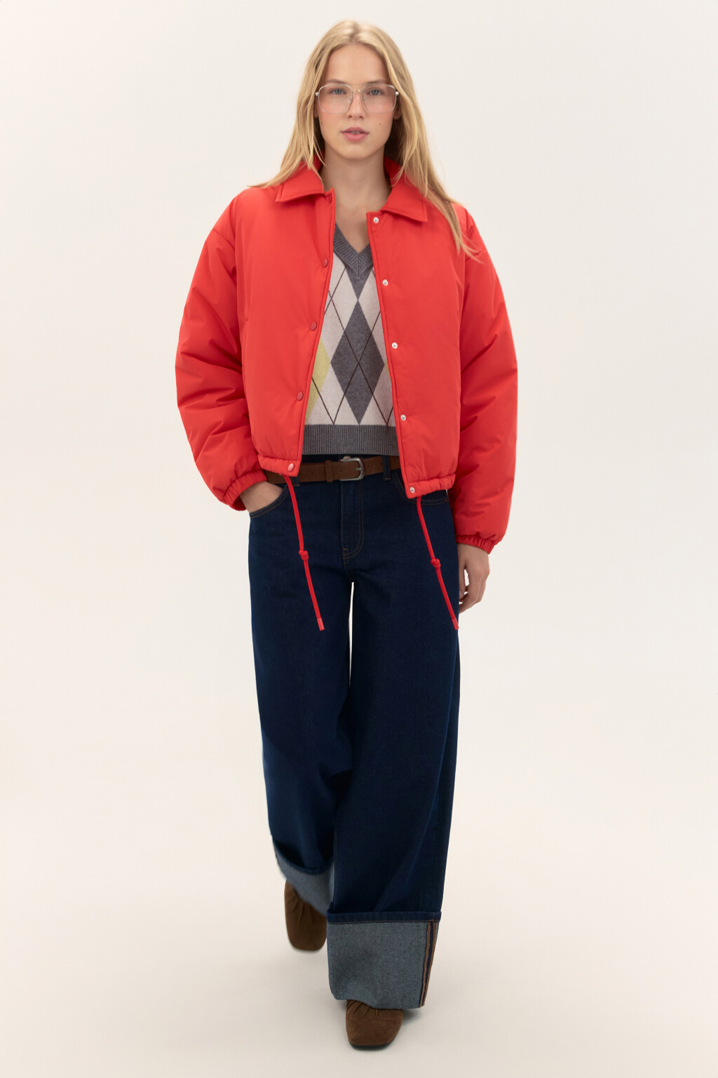 Куртка утепленная с утяжками по низу - цвет красный - 2