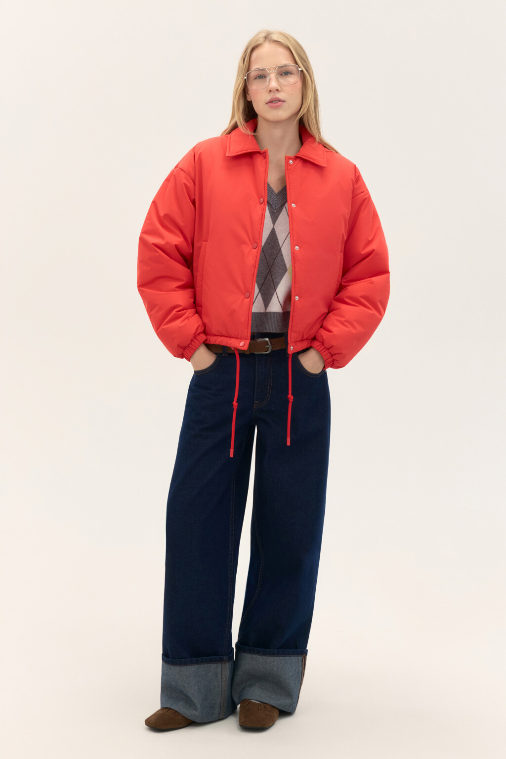 Куртка утепленная с утяжками по низу - цвет красный - 5