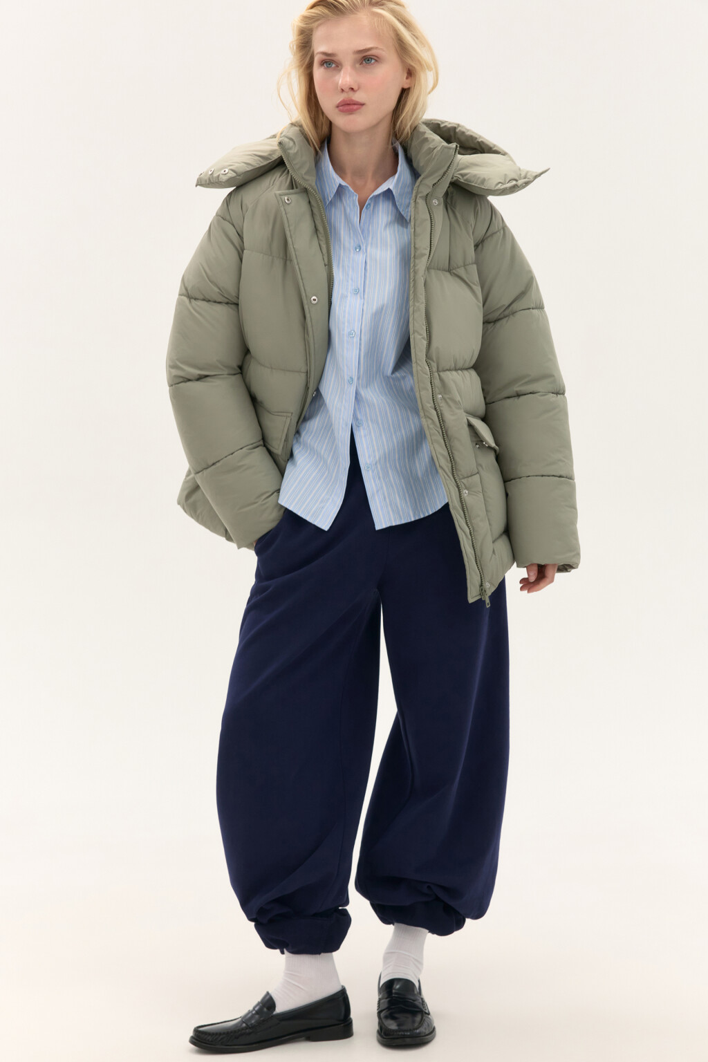 Куртка стеганая со съемным капюшоном - цвет зеленый - 1