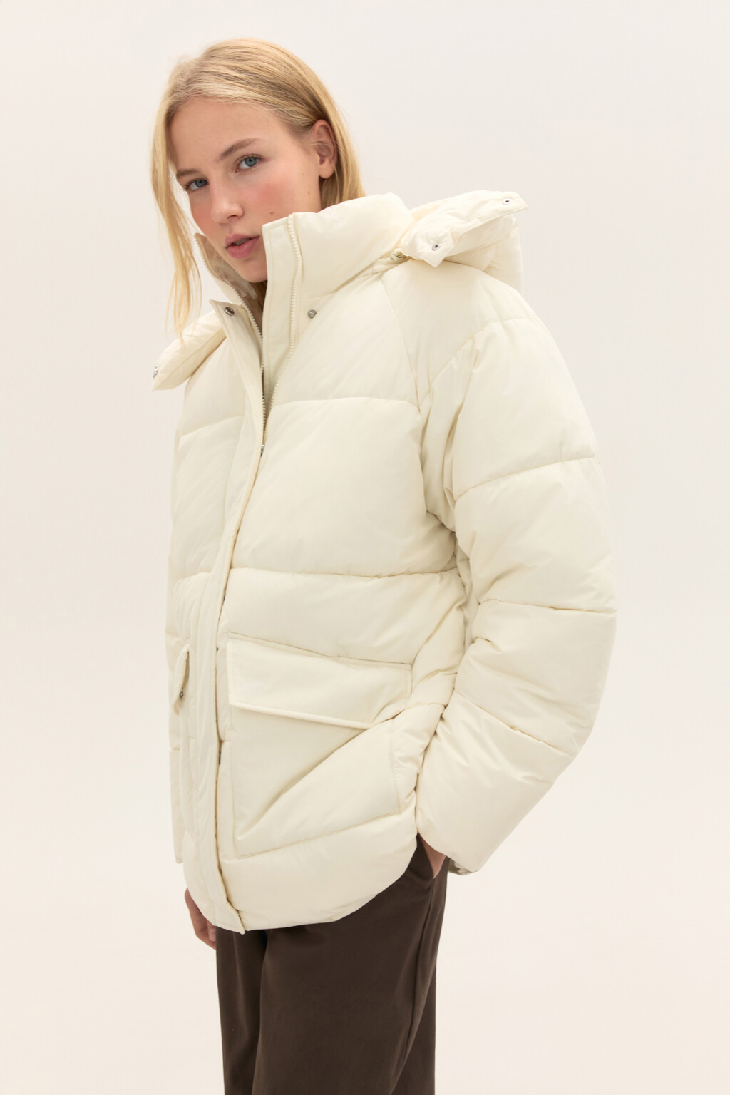 Куртка стеганая со съемным капюшоном - цвет молочный - 1
