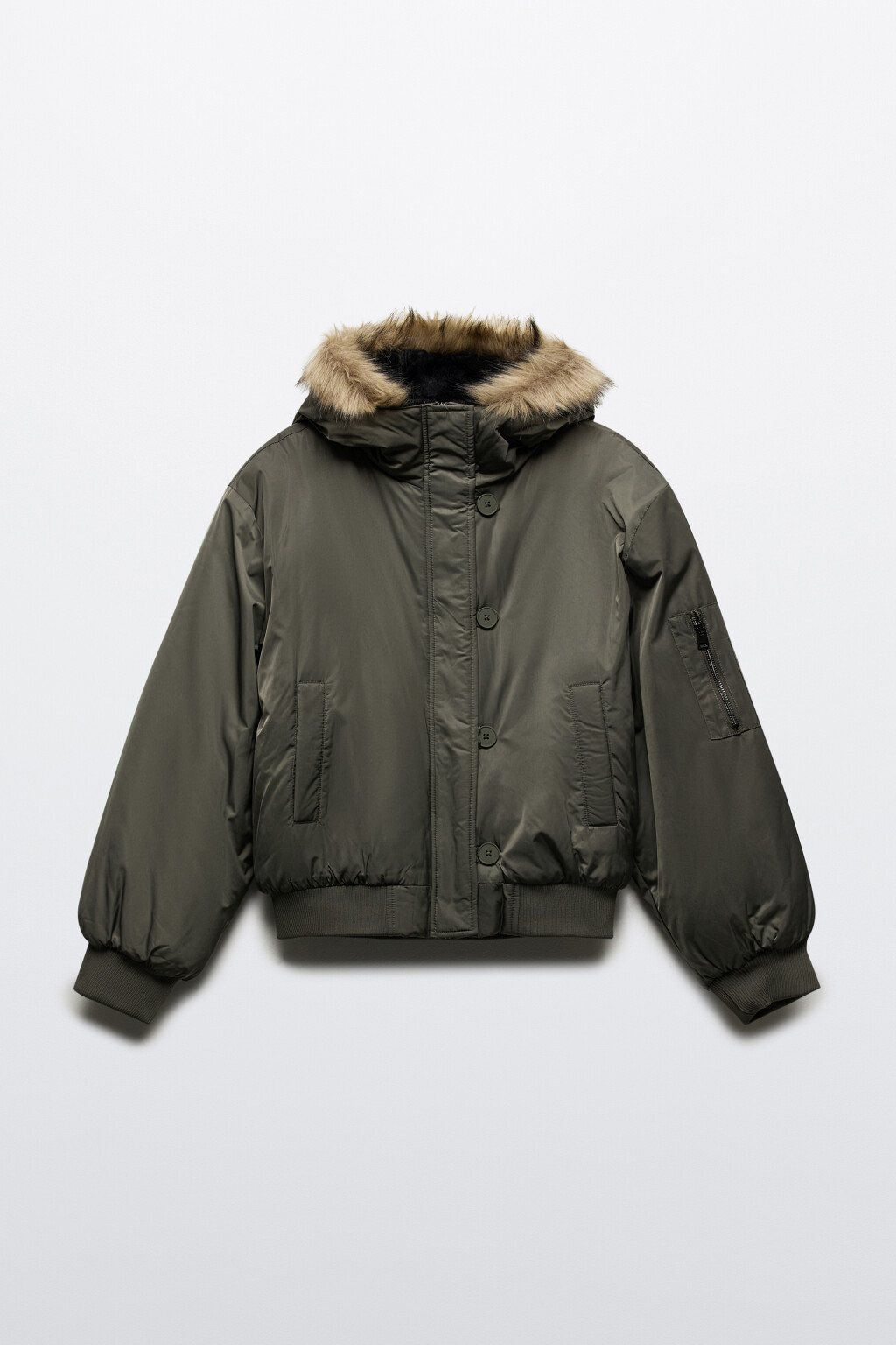 Куртка-парка короткая с опушкой - цвет зеленый - 8