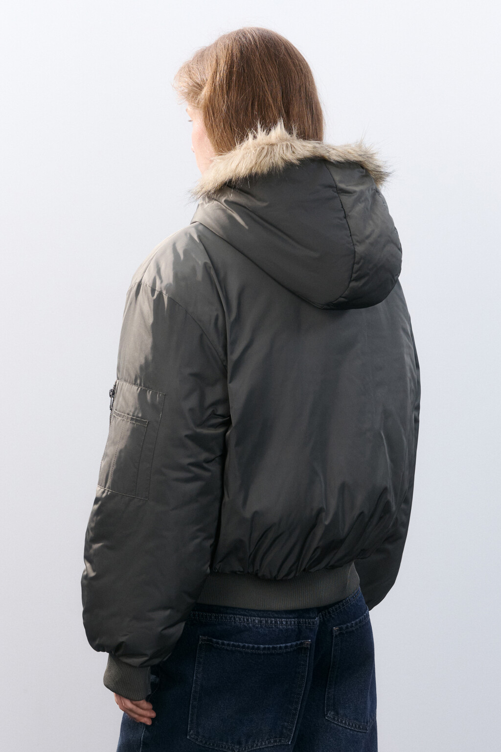 Куртка-парка короткая с опушкой - цвет зеленый - 3