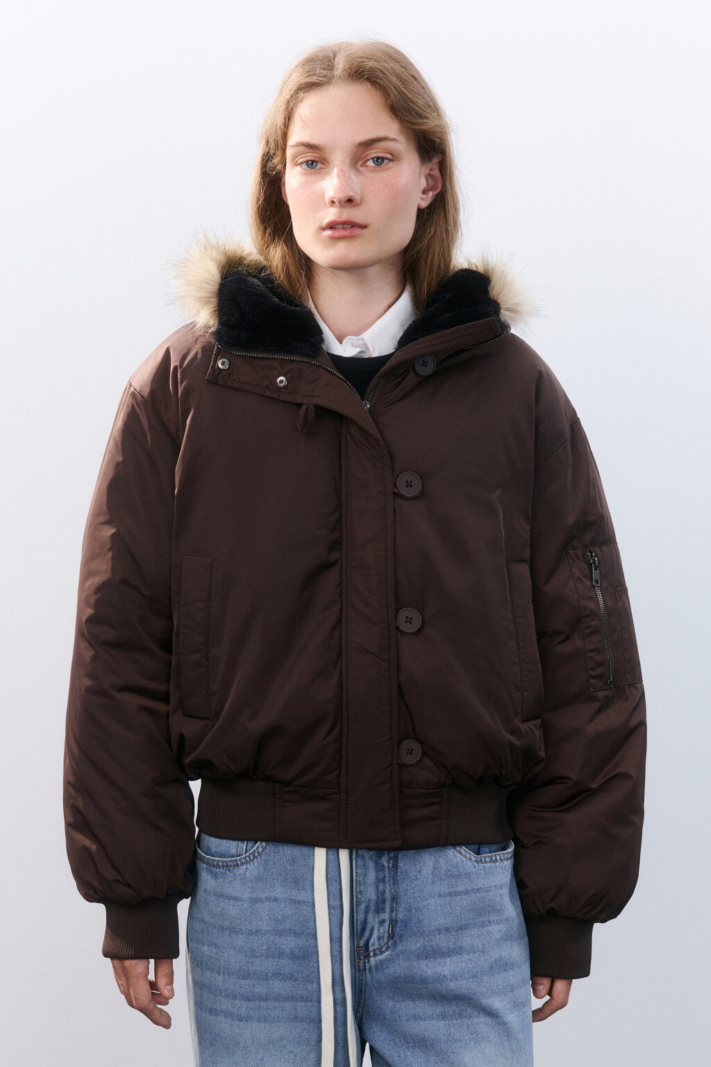 Куртка-парка короткая с опушкой - цвет коричневый - 3