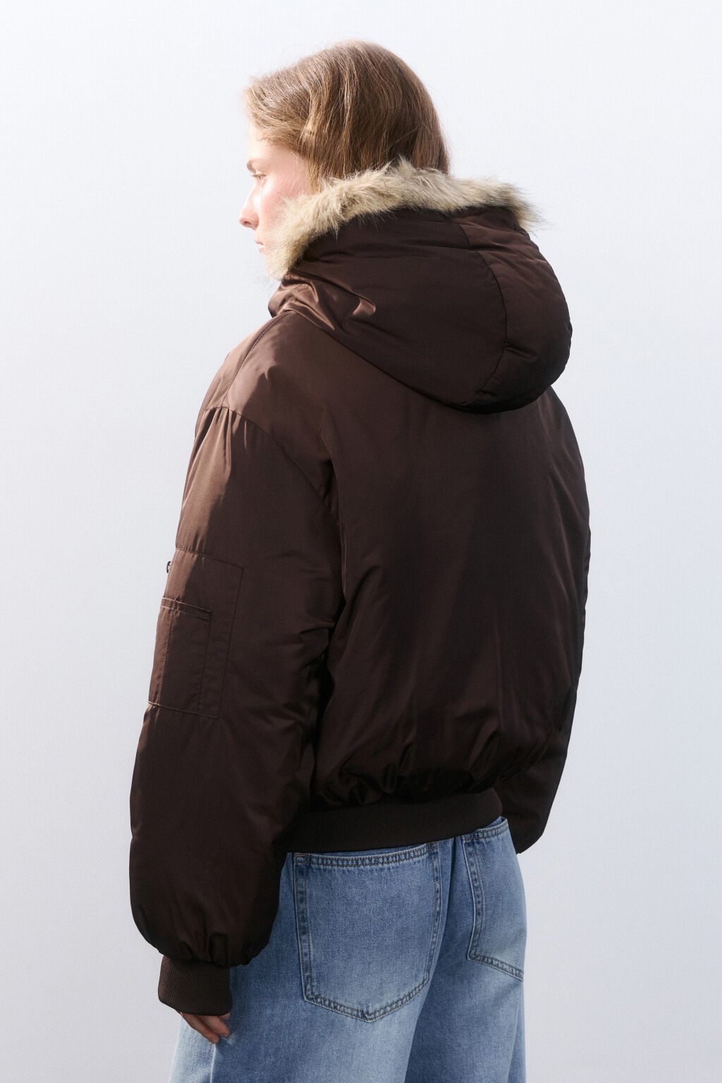 Куртка-парка короткая с опушкой - цвет коричневый - 4
