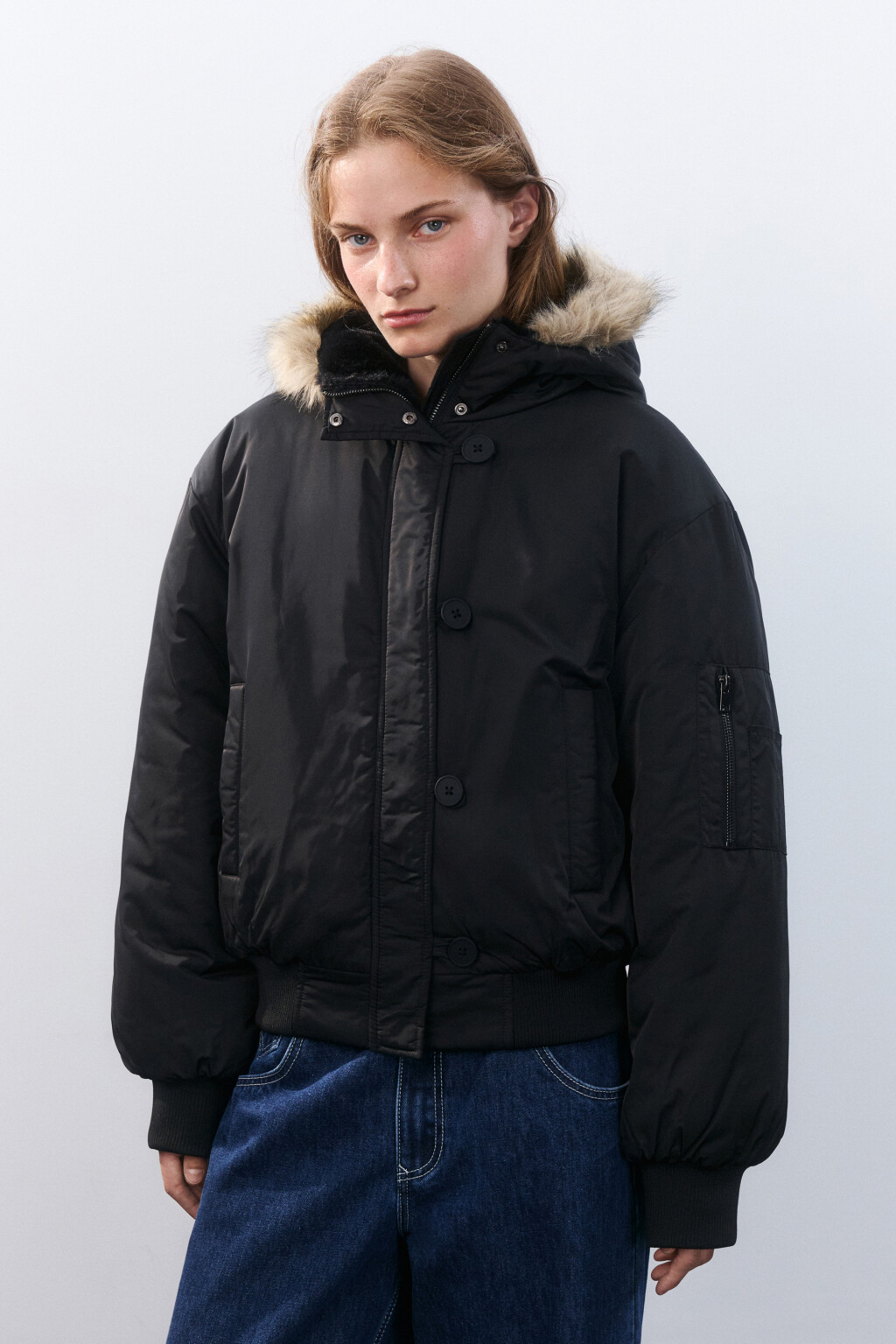 Куртка-парка короткая с опушкой - цвет черный - 2