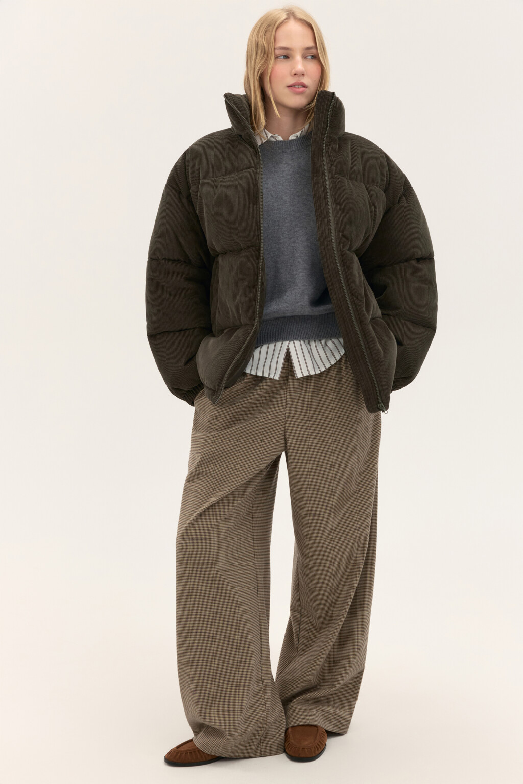 Куртка стеганая с воротником-стойкой - цвет зеленый - 1