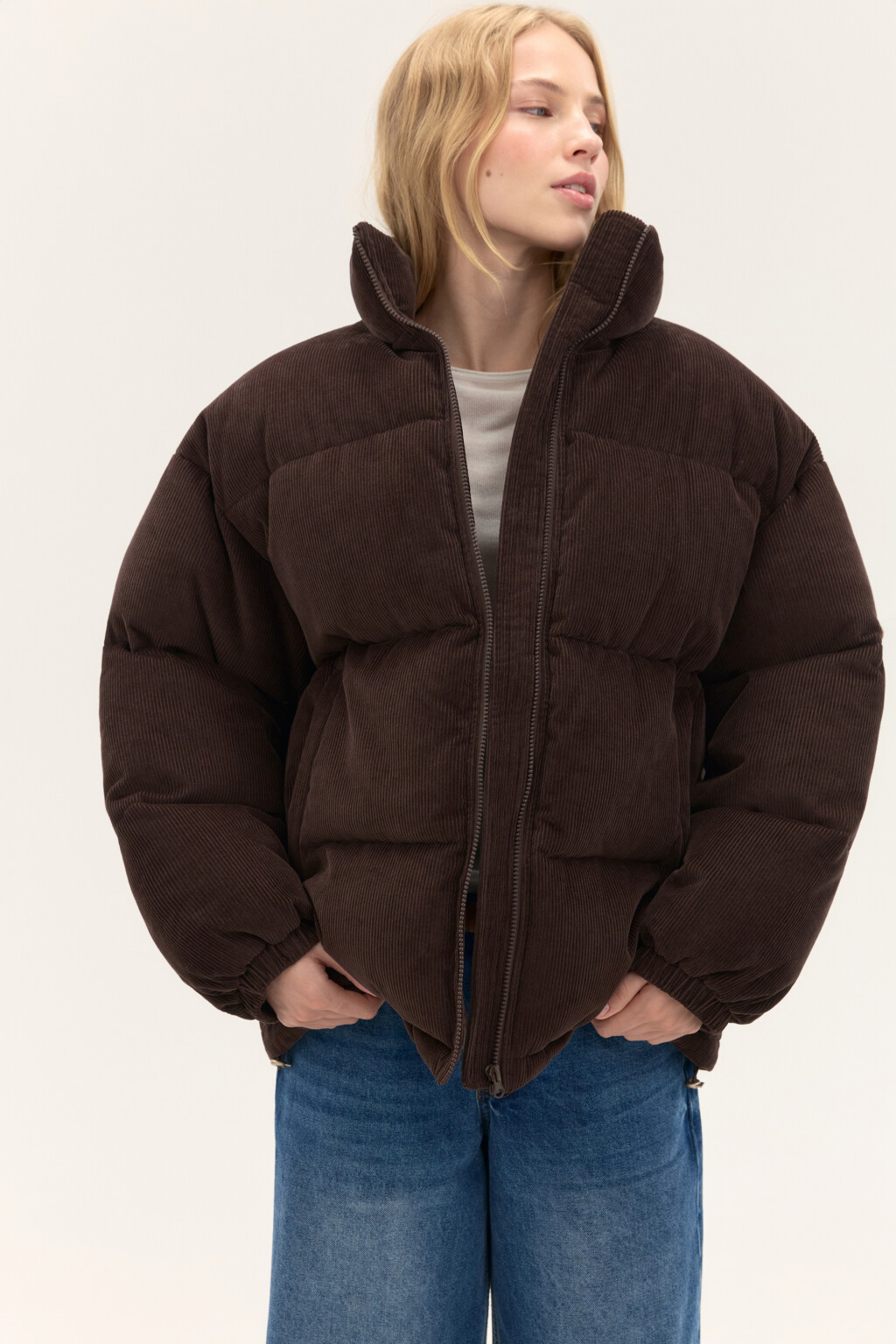 Куртка стеганая с воротником-стойкой - цвет коричневый - 1