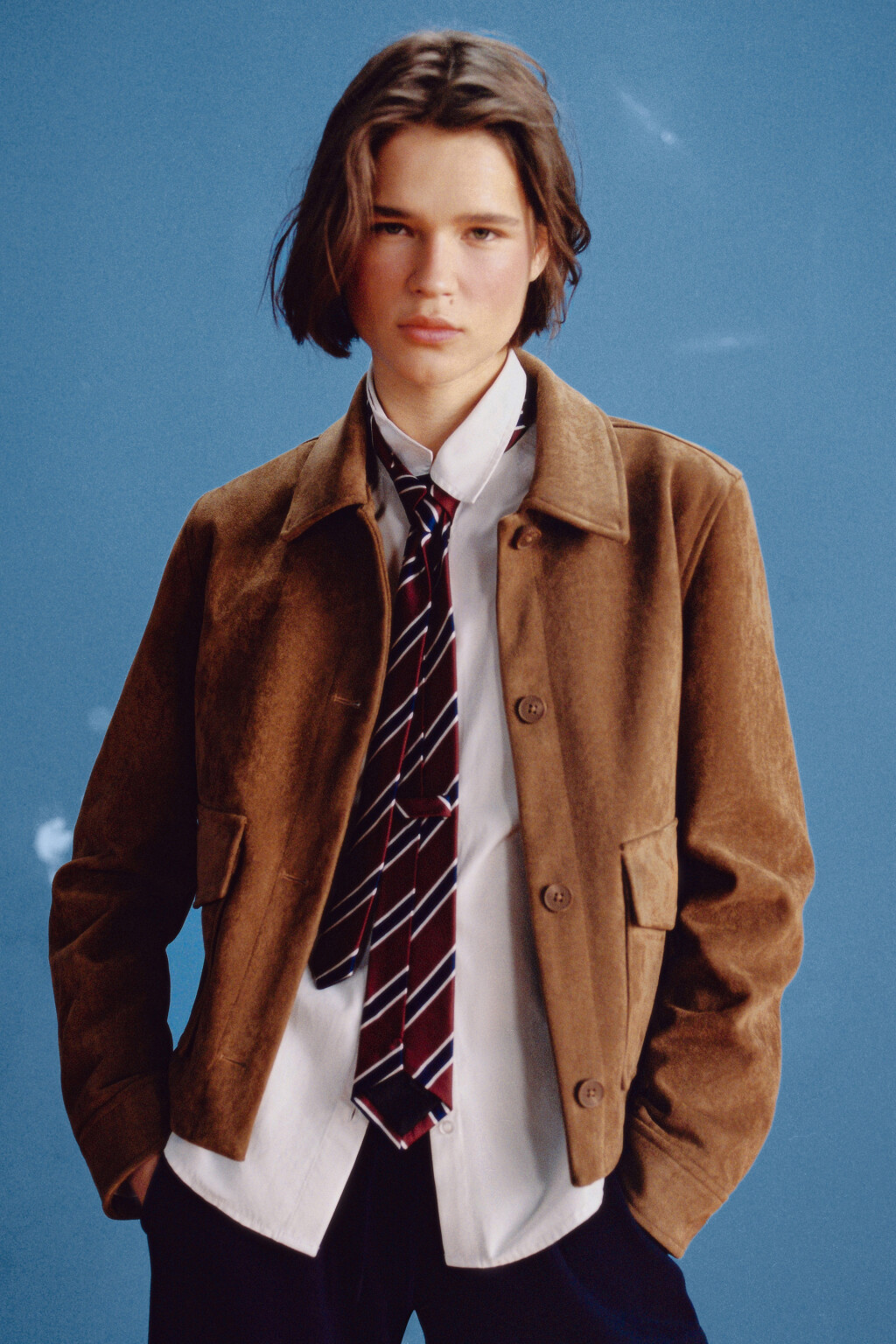 Куртка-жакет с замшевой фактурой - цвет коричневый - 10