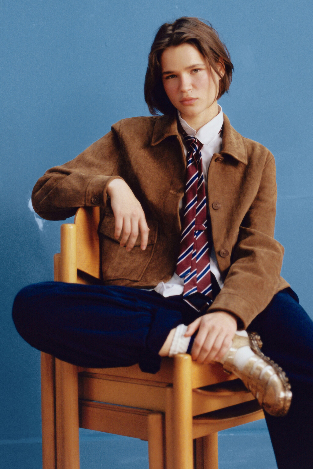 Куртка-жакет с замшевой фактурой - цвет коричневый - 9