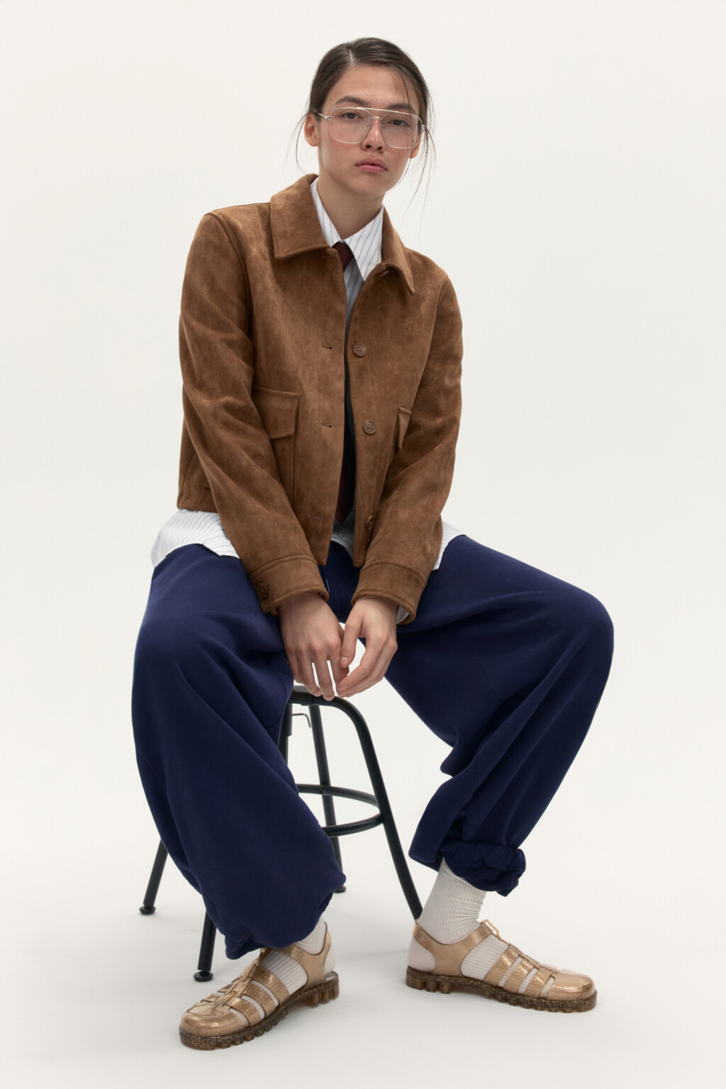 Куртка-жакет с замшевой фактурой - цвет коричневый - 2