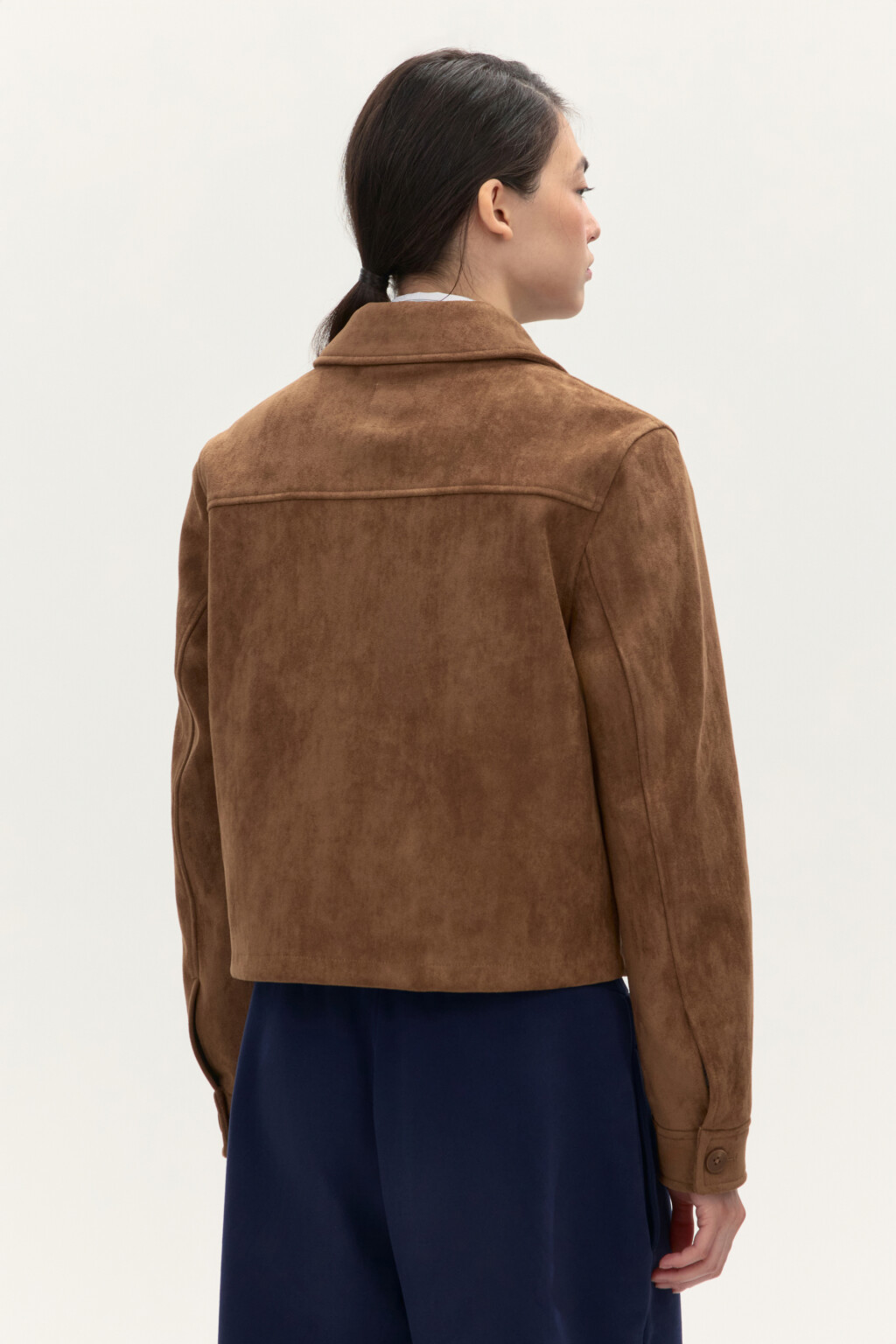 Куртка-жакет с замшевой фактурой - цвет коричневый - 4