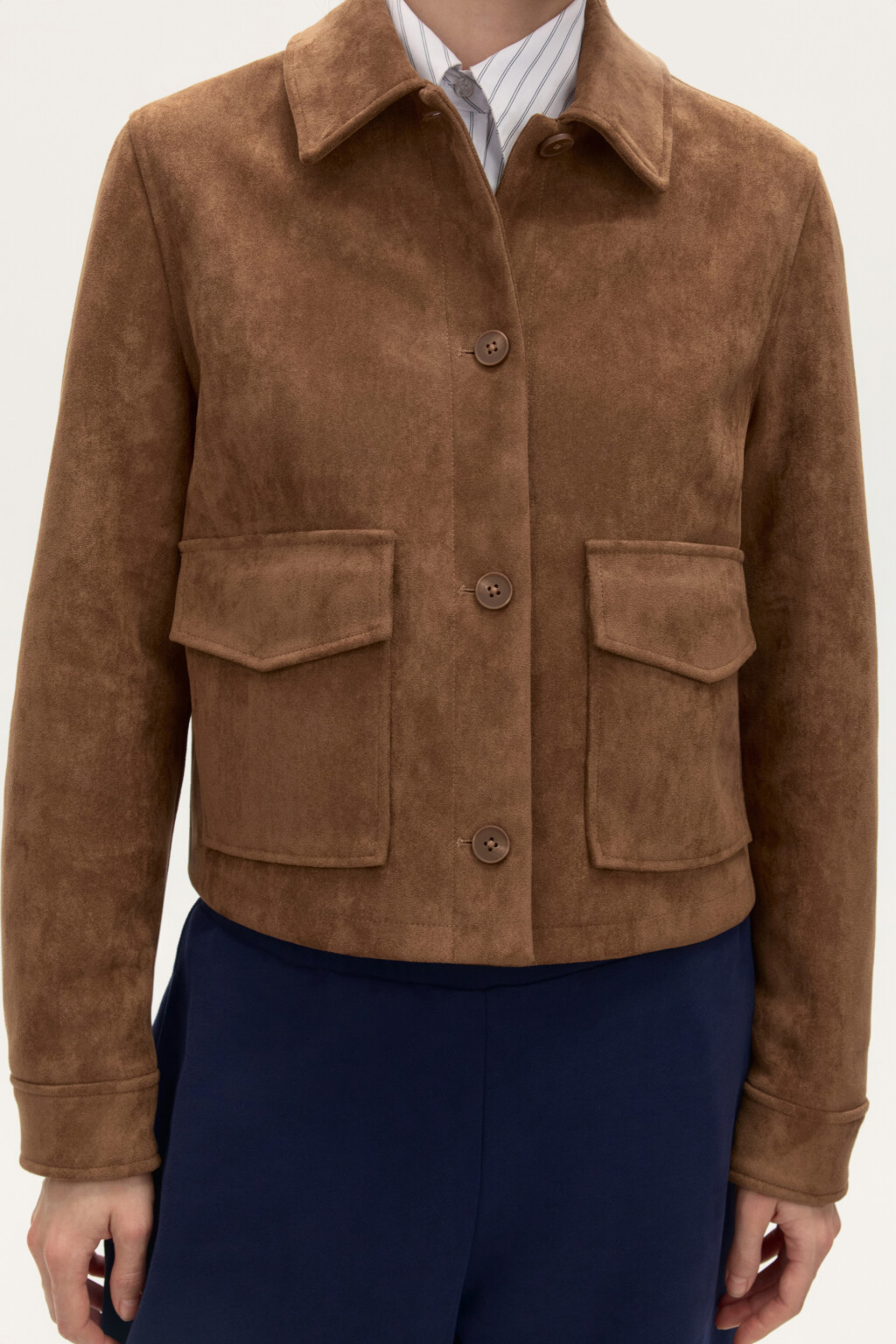 Куртка-жакет с замшевой фактурой - цвет коричневый - 6