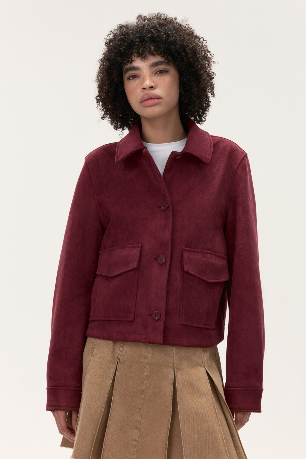 Куртка-жакет с замшевой фактурой - цвет бордовый - 3