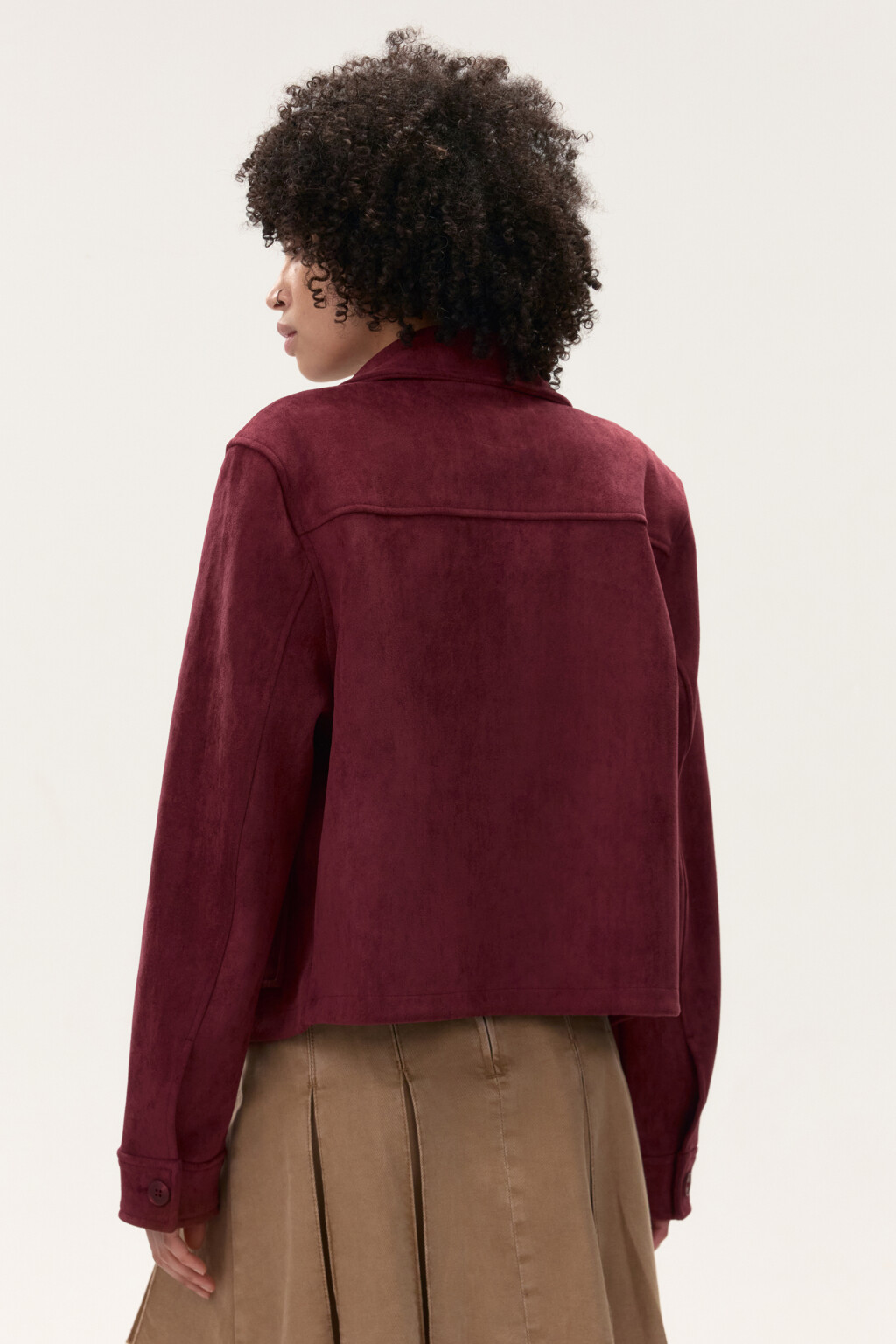 Куртка-жакет с замшевой фактурой - цвет бордовый - 4