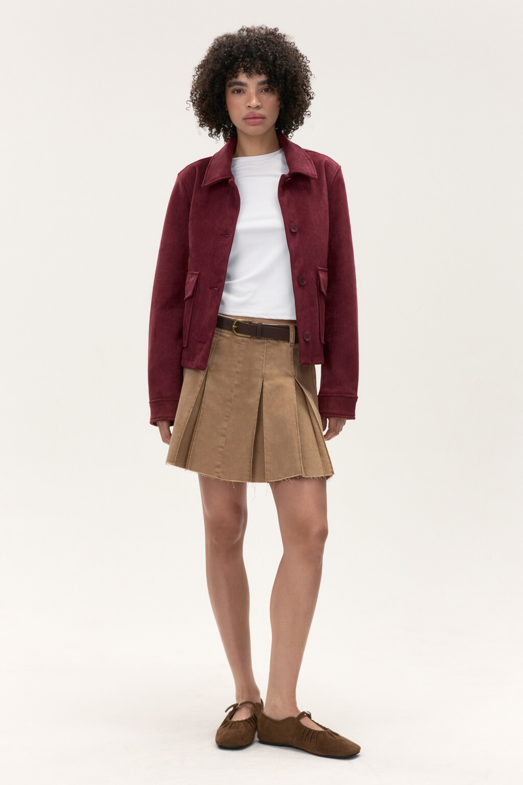 Куртка-жакет с замшевой фактурой - цвет бордовый - 5