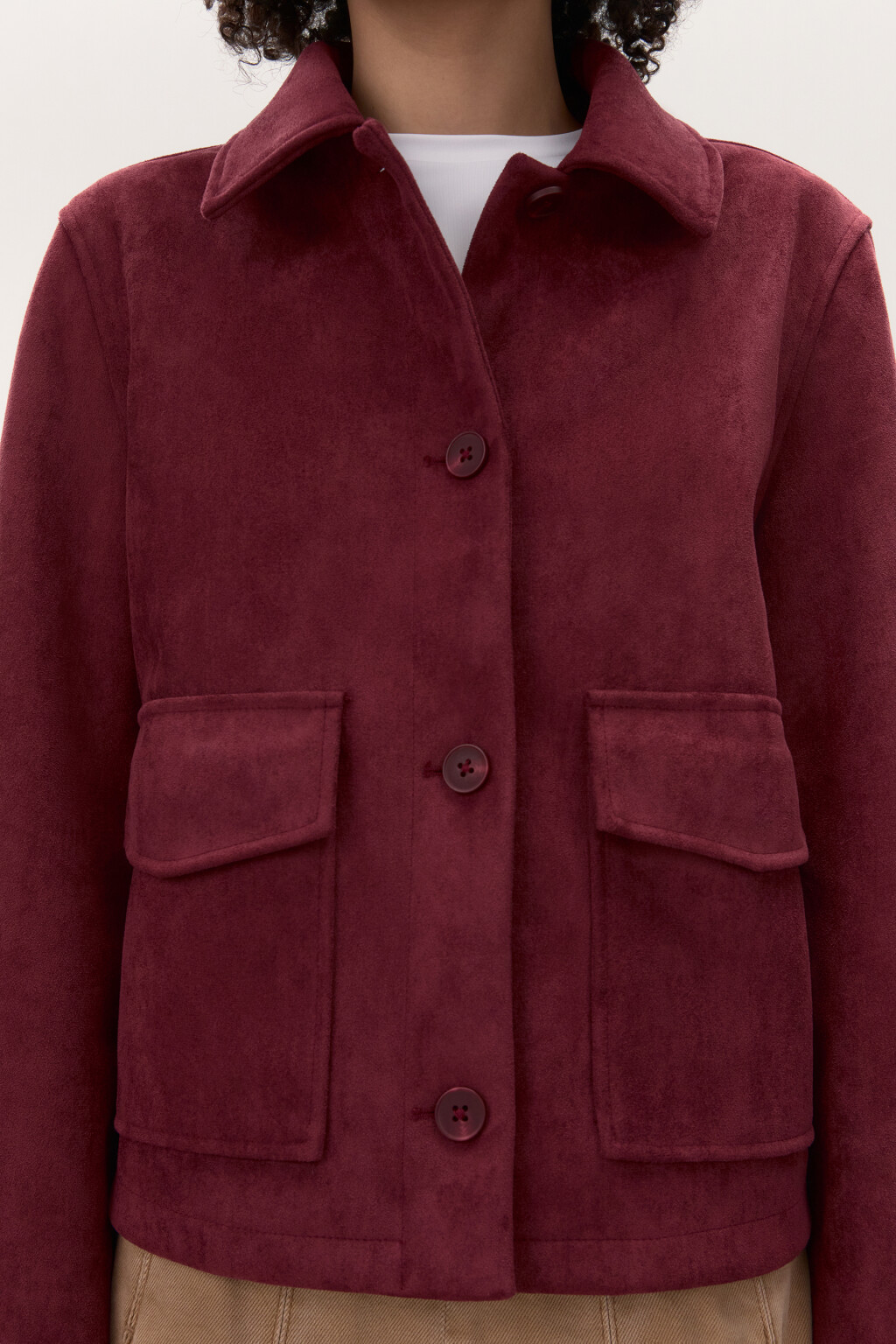 Куртка-жакет с замшевой фактурой - цвет бордовый - 6