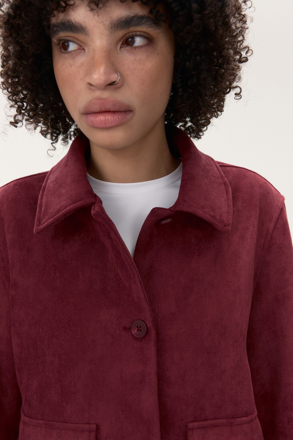 Куртка-жакет с замшевой фактурой - цвет бордовый - 7