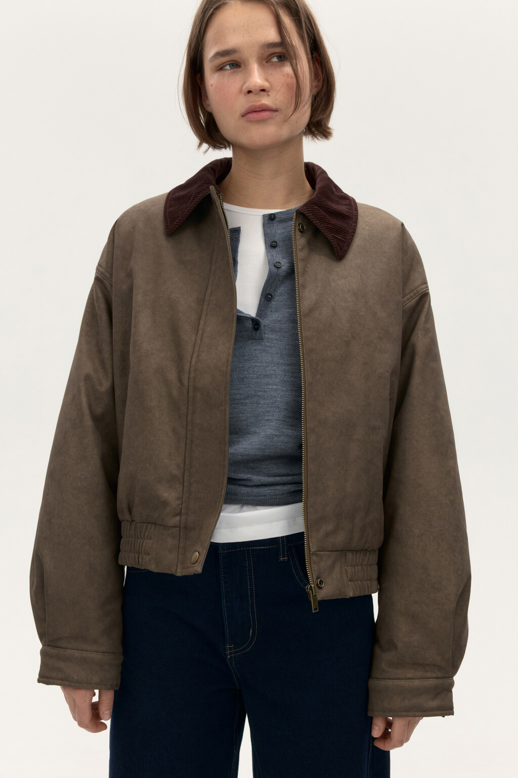 Куртка твиловая с вельветовым воротником - цвет зеленый - 1