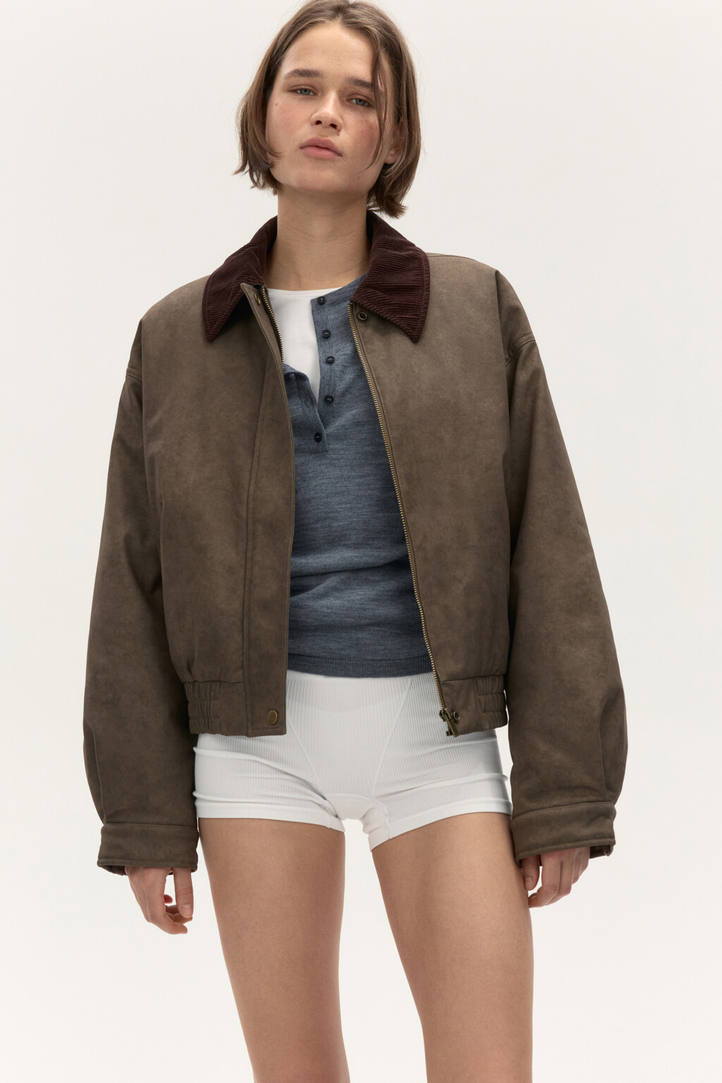 Куртка твиловая с вельветовым воротником - цвет зеленый - 2