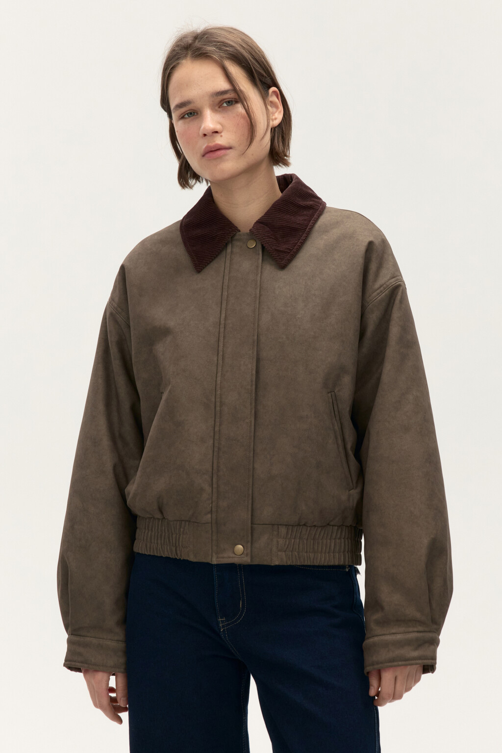 Куртка твиловая с вельветовым воротником - цвет зеленый - 3