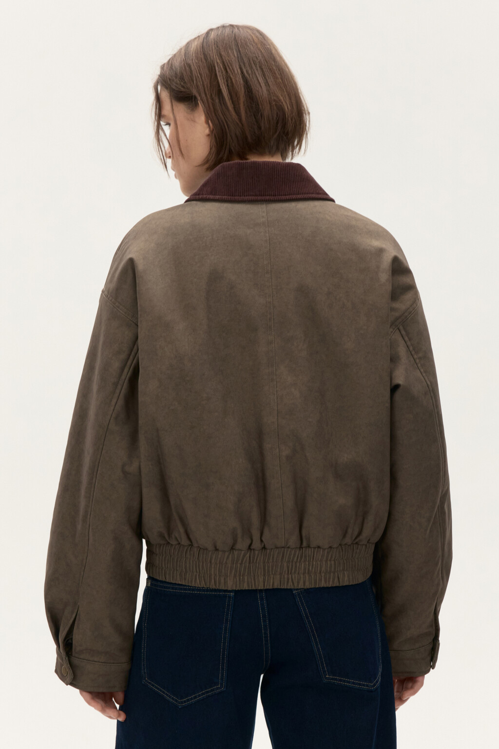 Куртка твиловая с вельветовым воротником - цвет зеленый - 4