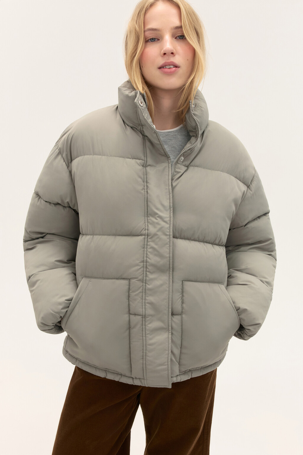 Куртка стеганая с воротником-стойкой - цвет зеленый - 1