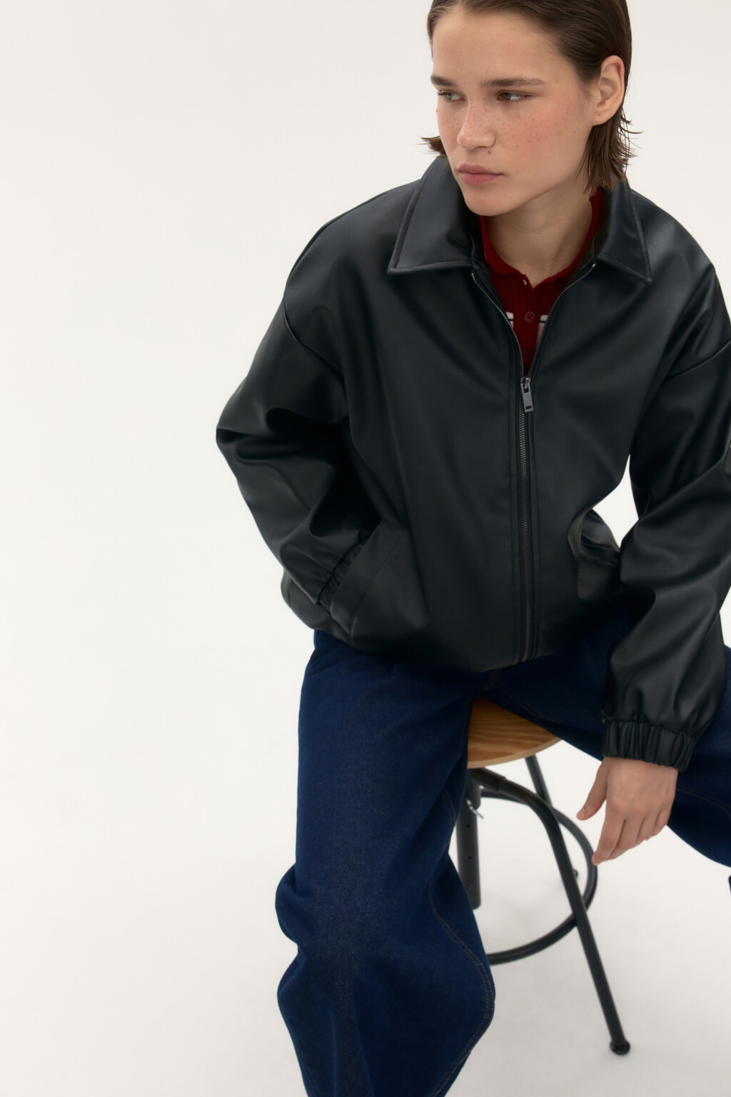 Куртка на молнии с матовой фактурой - цвет черный - 1