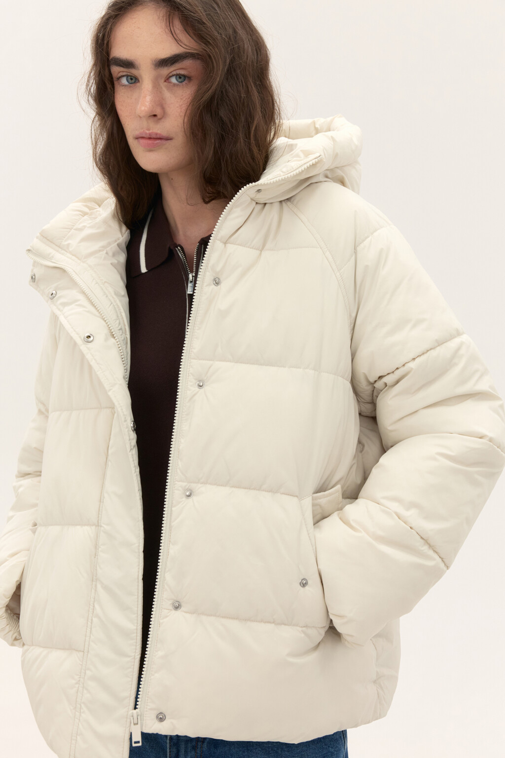Куртка стеганая с капюшоном - цвет молочный - 1