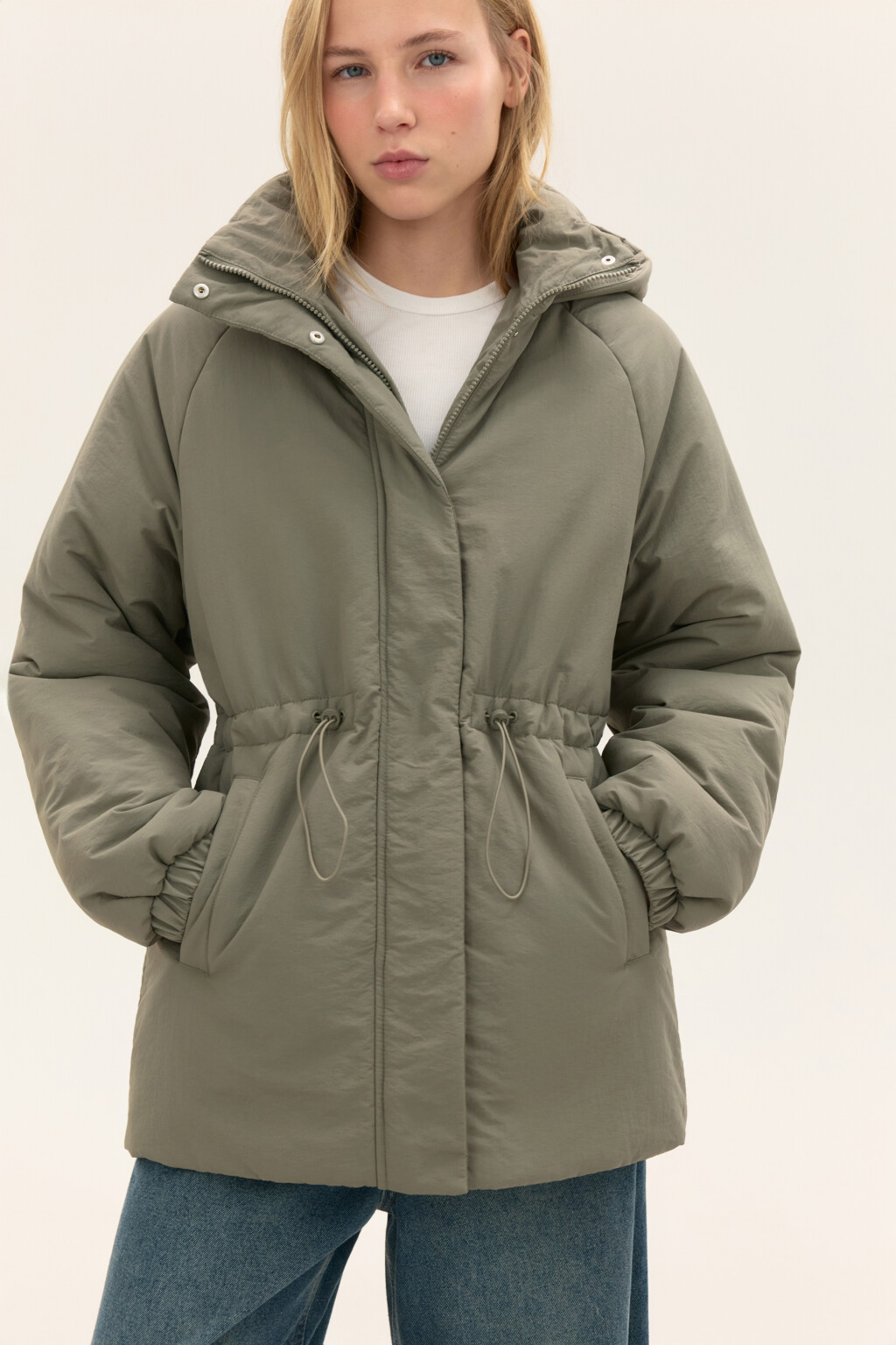 Куртка-парка утепленная с капюшоном - цвет зеленый - 1