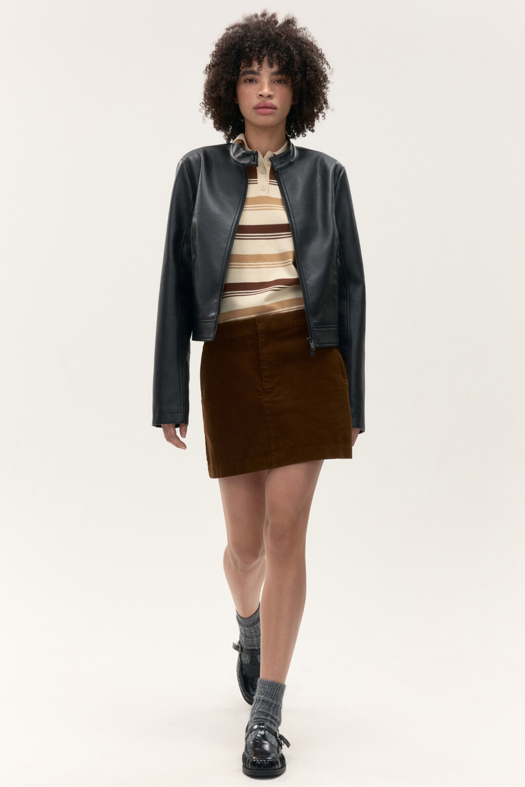 Куртка короткая в байкерском стиле - цвет черный - 1