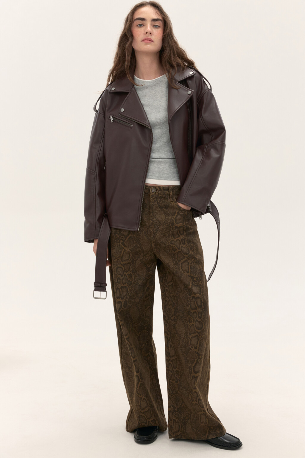 Куртка-косуха свободная с ремнем - цвет коричневый - 1