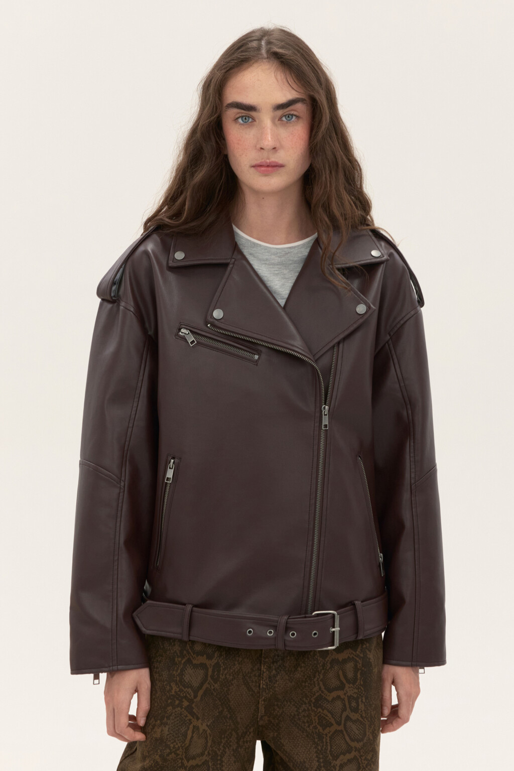 Куртка-косуха свободная с ремнем - цвет коричневый - 3