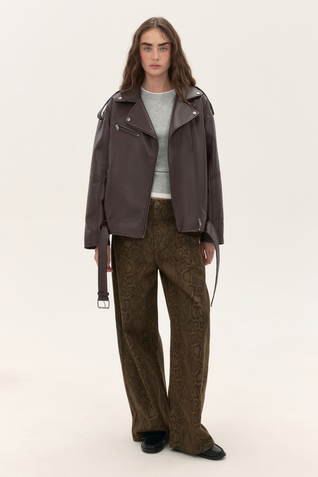 Куртка-косуха свободная с ремнем - цвет коричневый - 5