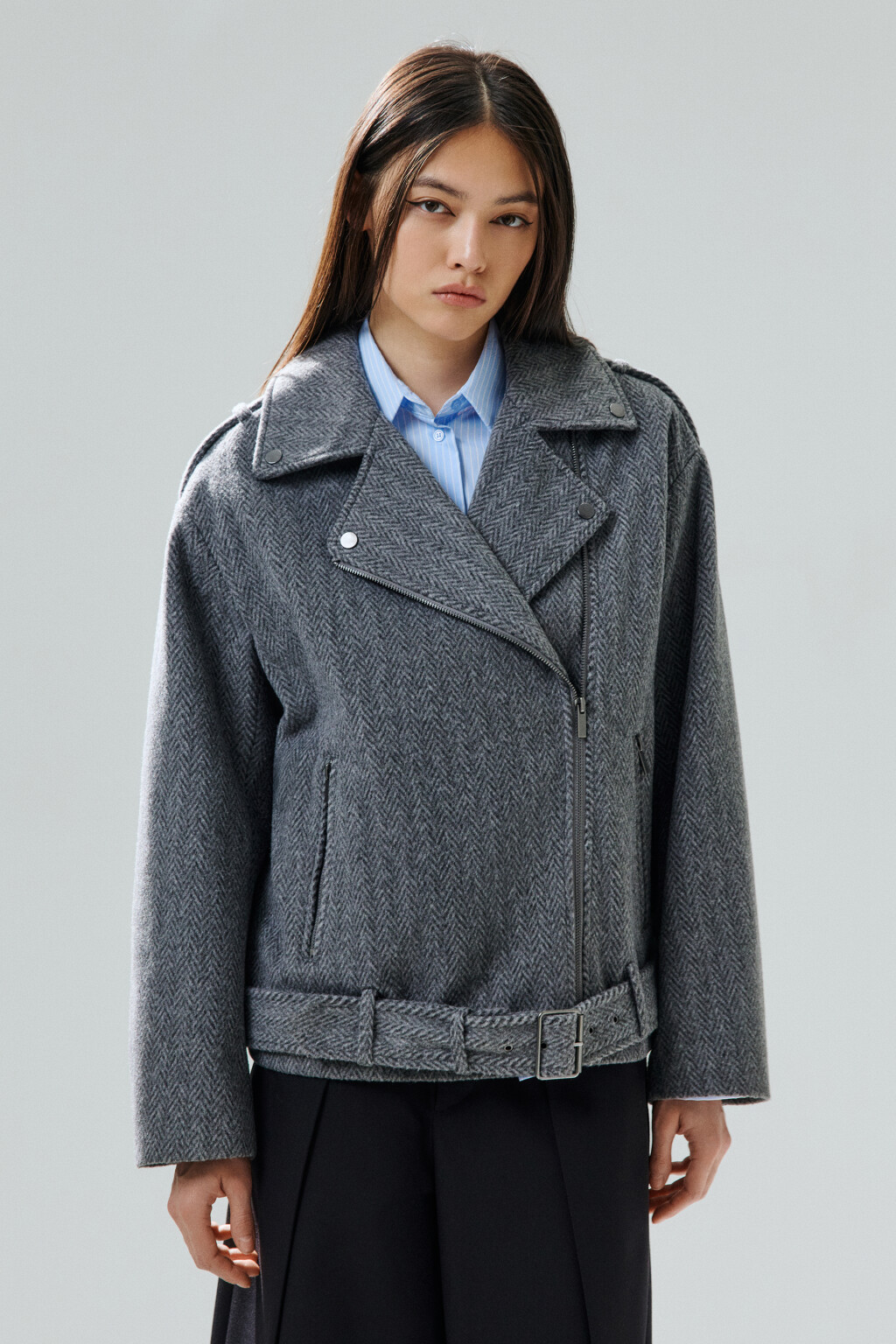 Куртка-косуха из драповой ткани - цвет серый - 2